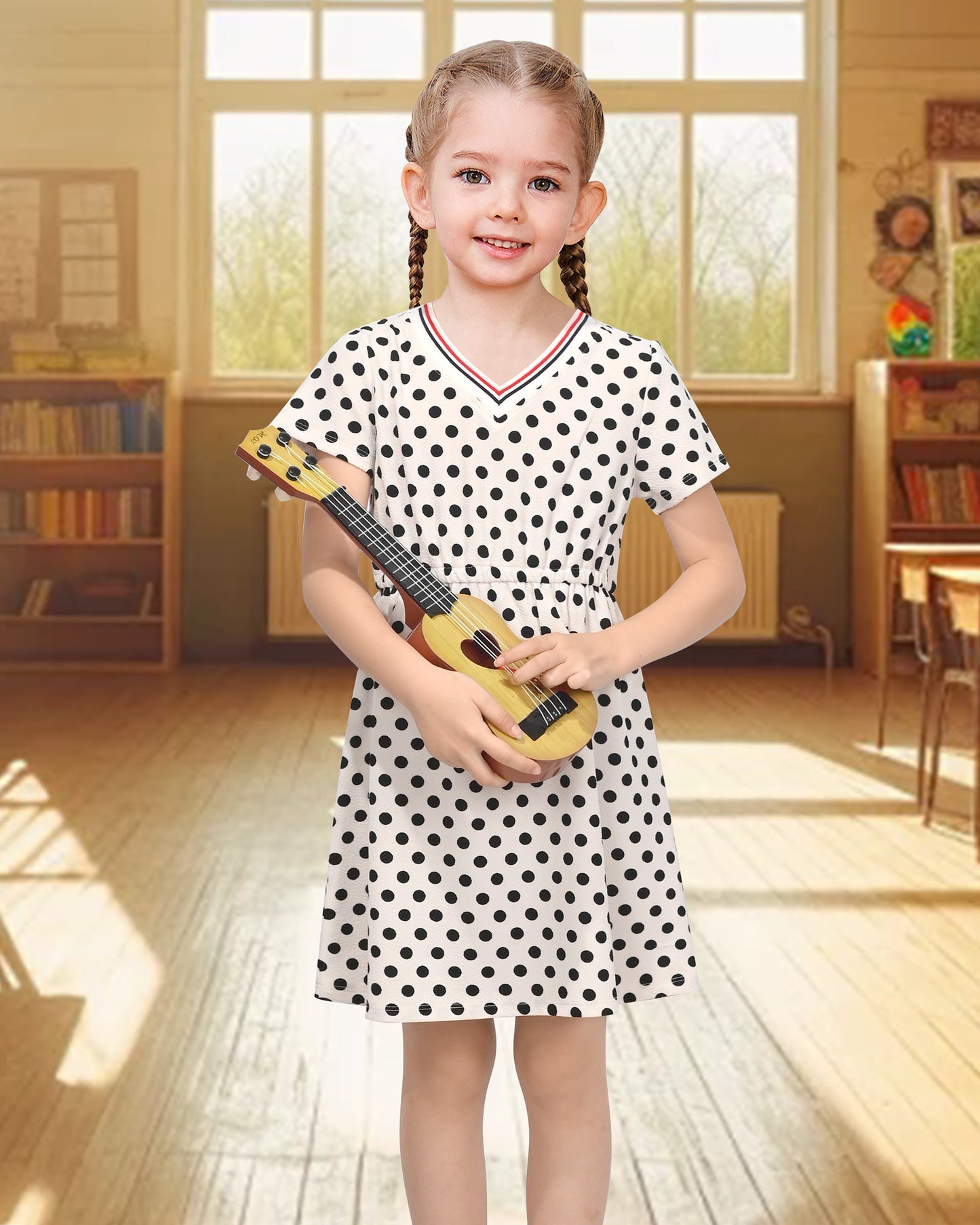 Girls Dress Blue Unicorn Short Sleeve Casual Dress White