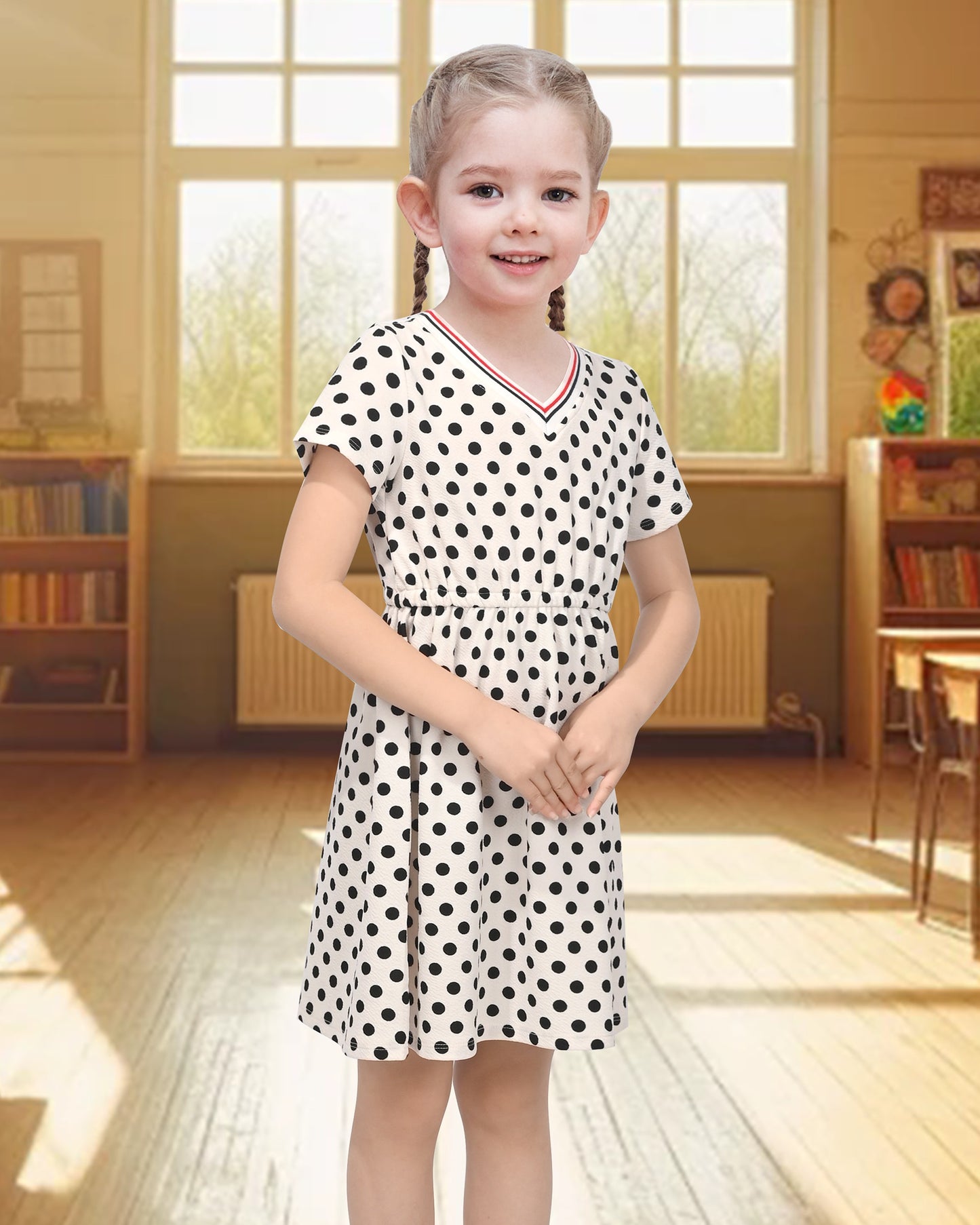Girls Dress Blue Unicorn Short Sleeve Casual Dress White