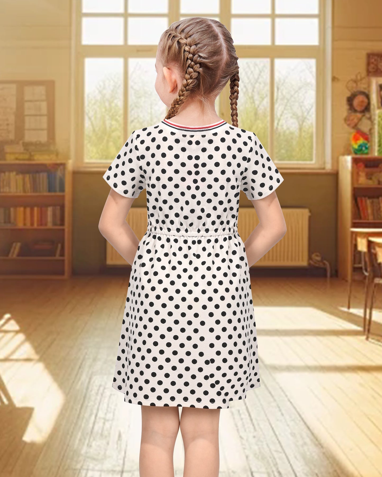 Girls Dress Blue Unicorn Short Sleeve Casual Dress White
