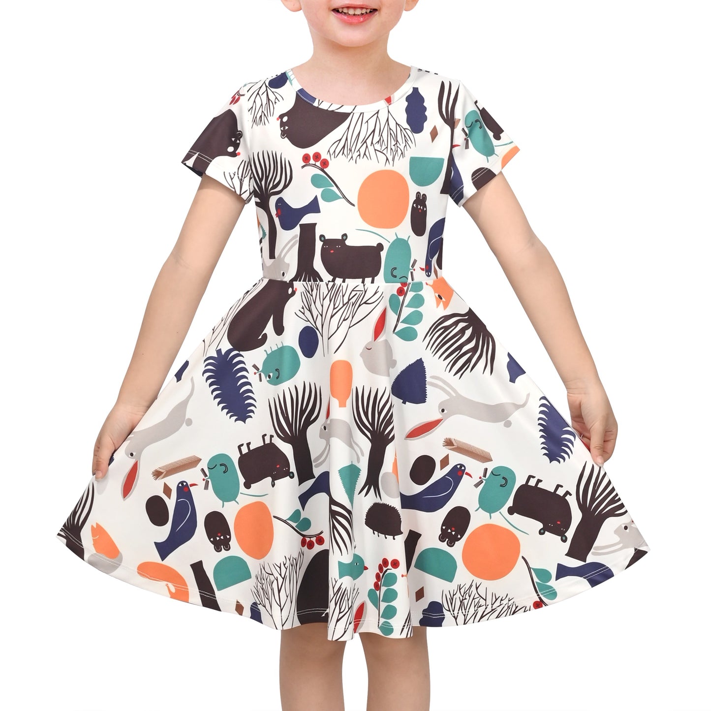 Girls Dress Blue Unicorn Short Sleeve Casual Dress Multi-Color