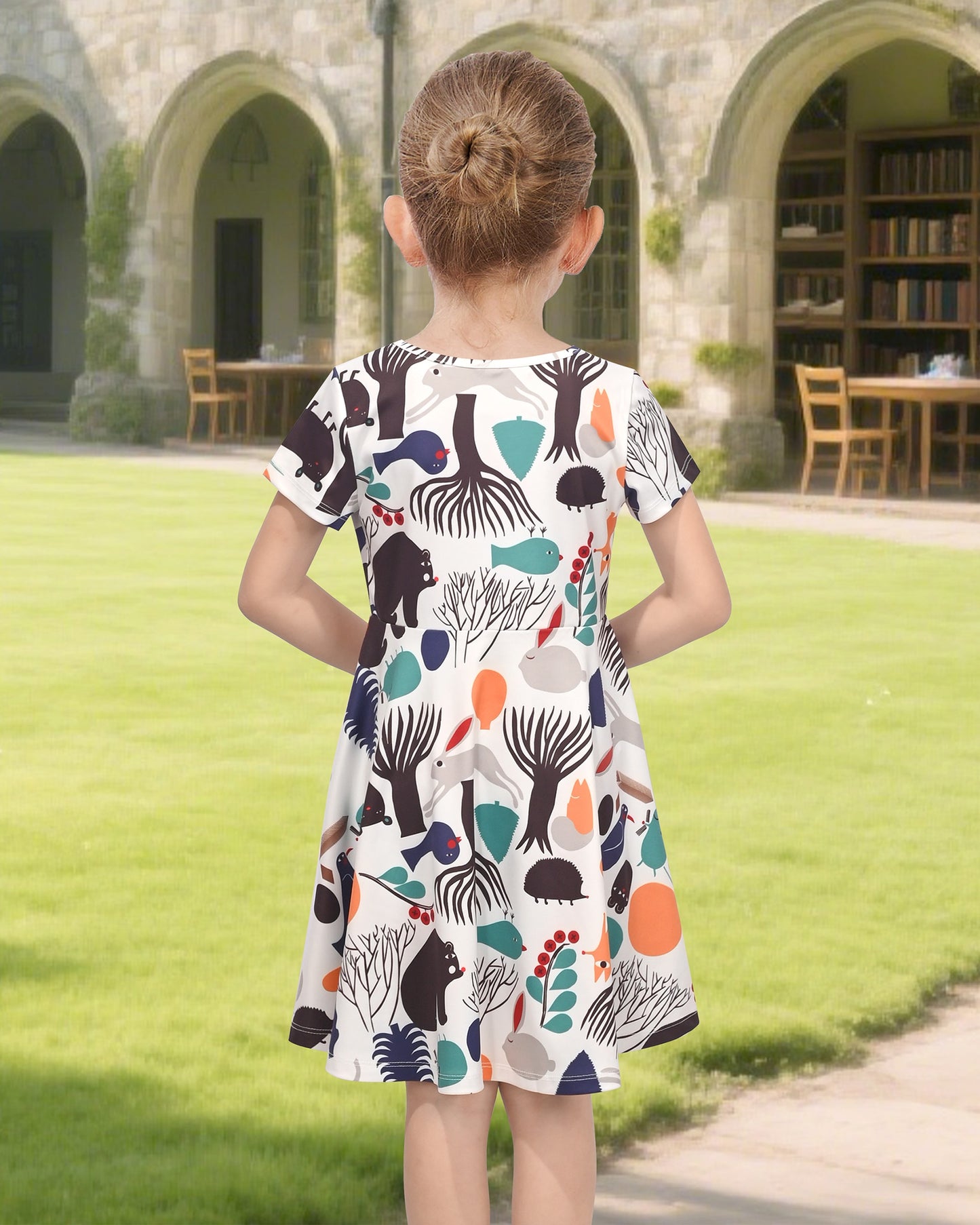 Girls Dress Blue Unicorn Short Sleeve Casual Dress Multi-Color