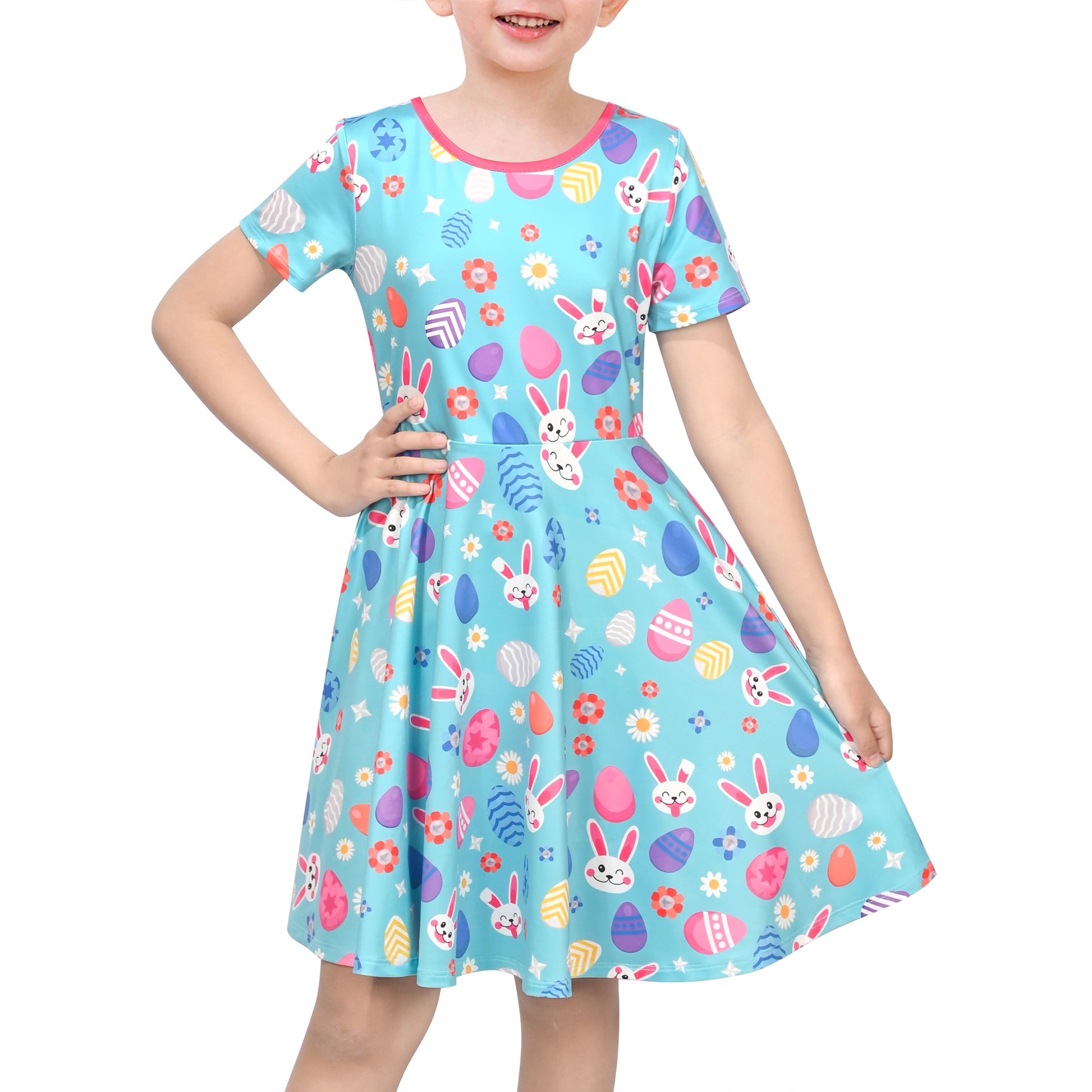 Girls Dress Blue Unicorn Short Sleeve Casual Dress Blue