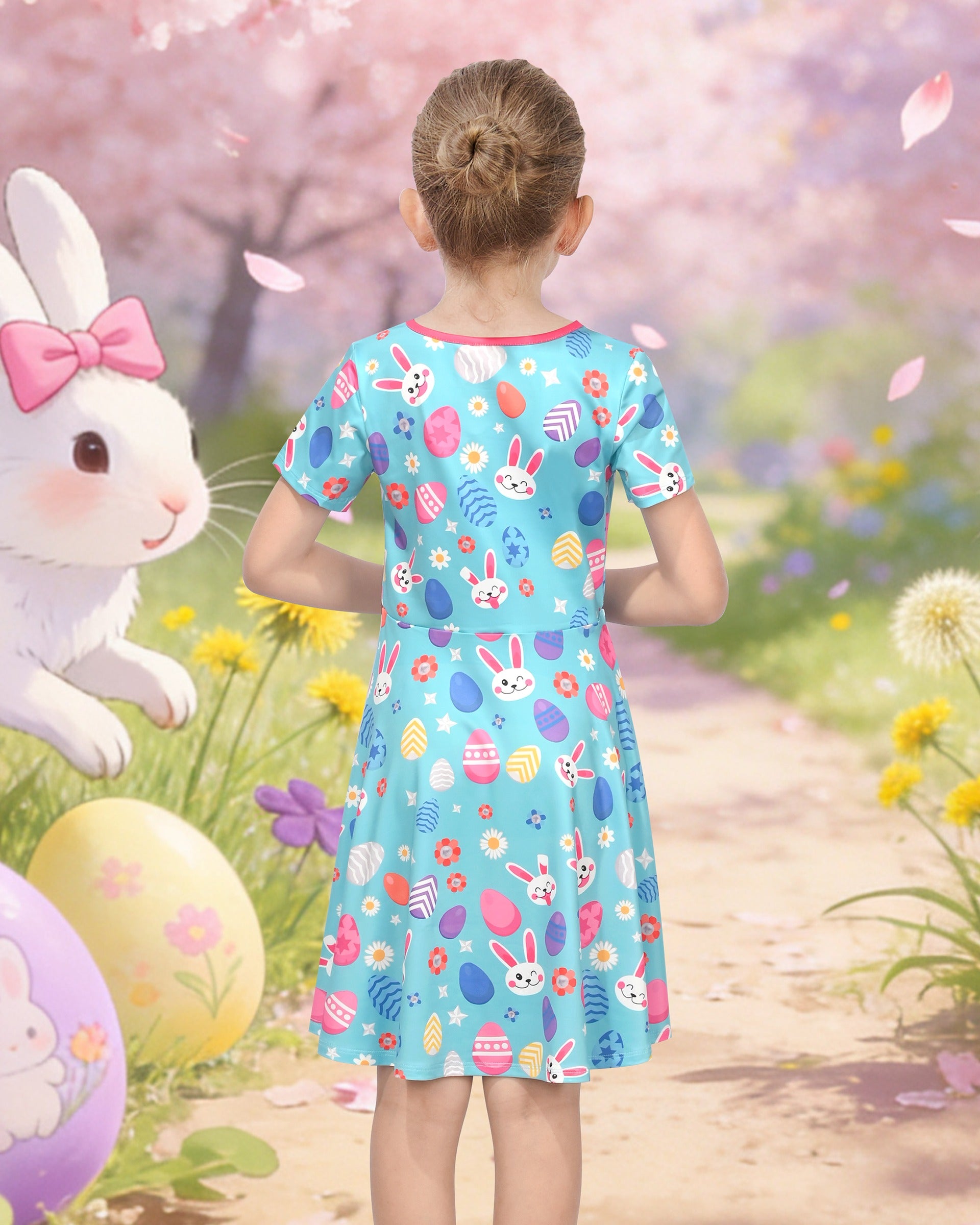Girls Dress Blue Unicorn Short Sleeve Casual Dress Blue