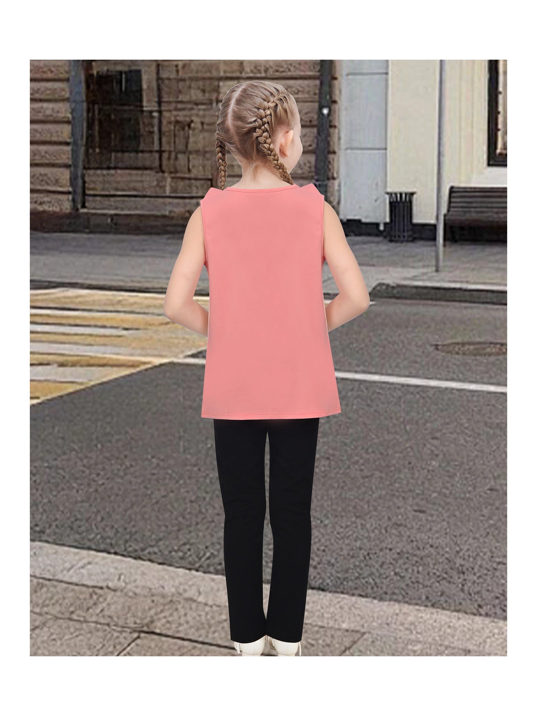 Girls 2 Piece Outfit Set, Cotton Red Zebra Print Top with Flutter Sleeves and Black Pants Pink