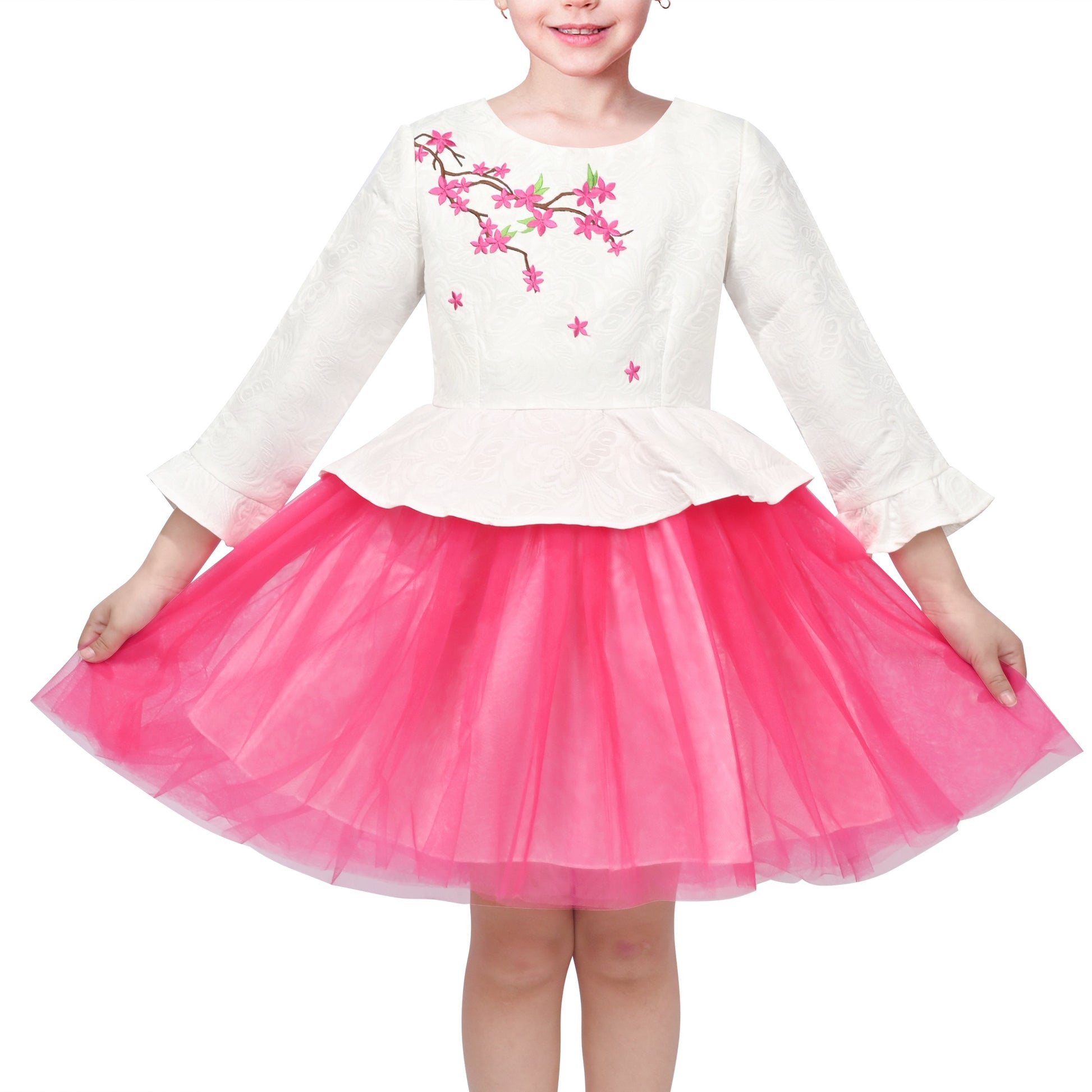 Girls Dress 2-in-1 Red Plaid White Collar Tulle Pink