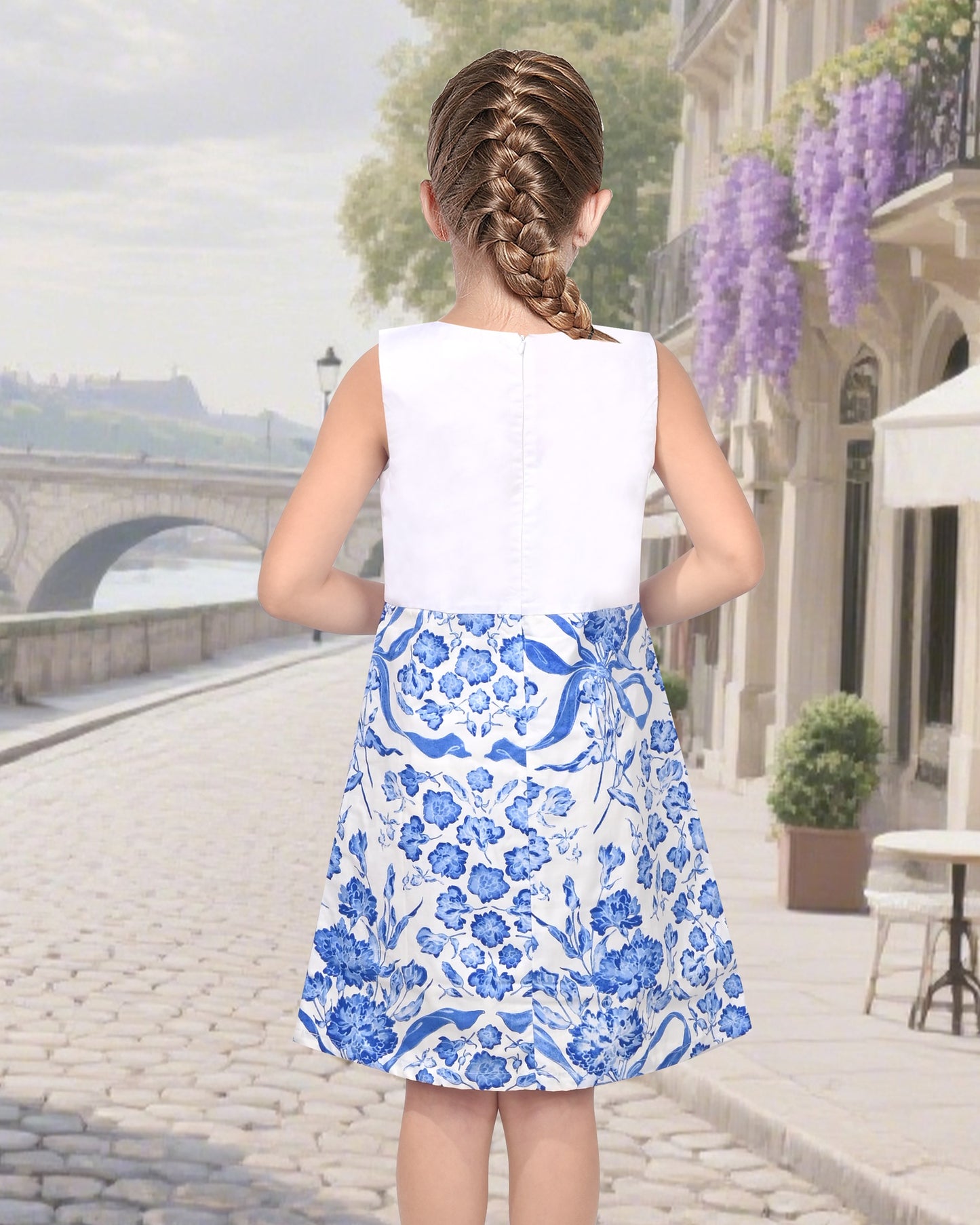 Girls Dress Rainbow Multicolor Bunny Embroidery Easter Button Back Chevron Spring Casual Blue
