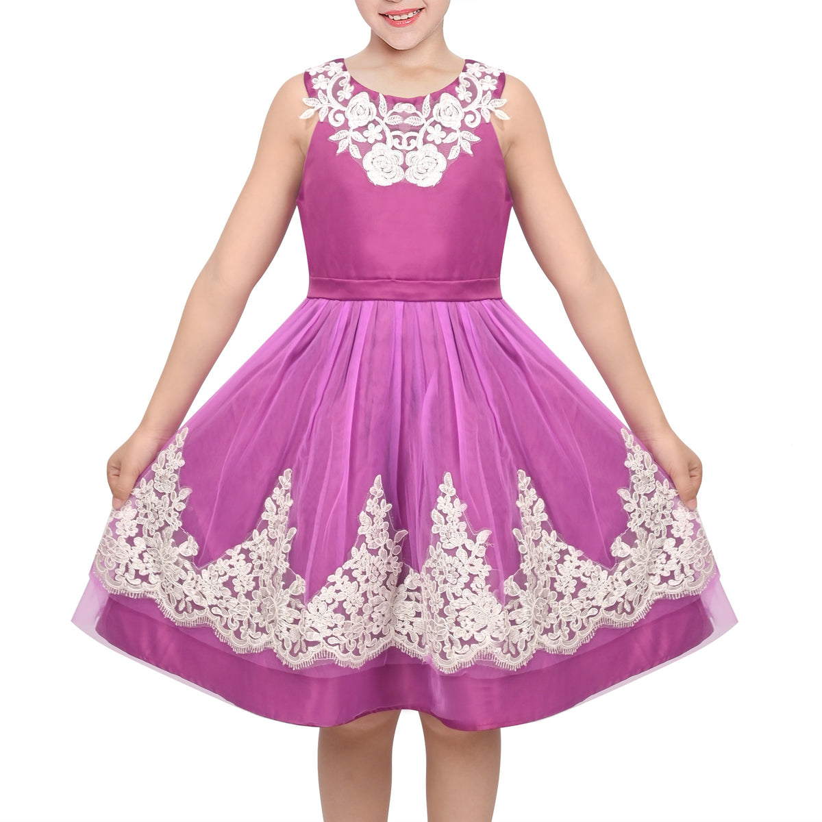 Girls Dress Champagne Multi-layers Wedding Pageant Kids Clothes - Royal Purple