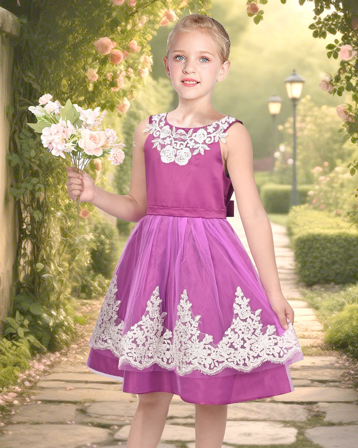 Girls Dress Champagne Multi-layers Wedding Pageant Kids Clothes - Royal Purple