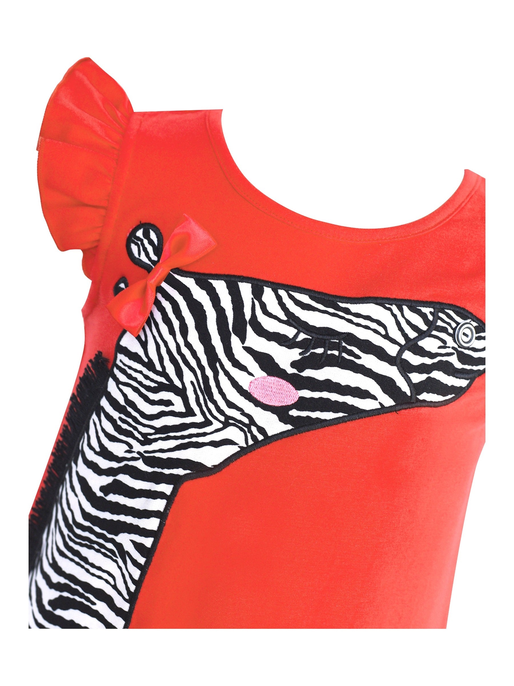 Girls 2 Piece Outfit Set, Cotton Red Zebra Print Top with Flutter Sleeves and Black Pants Red