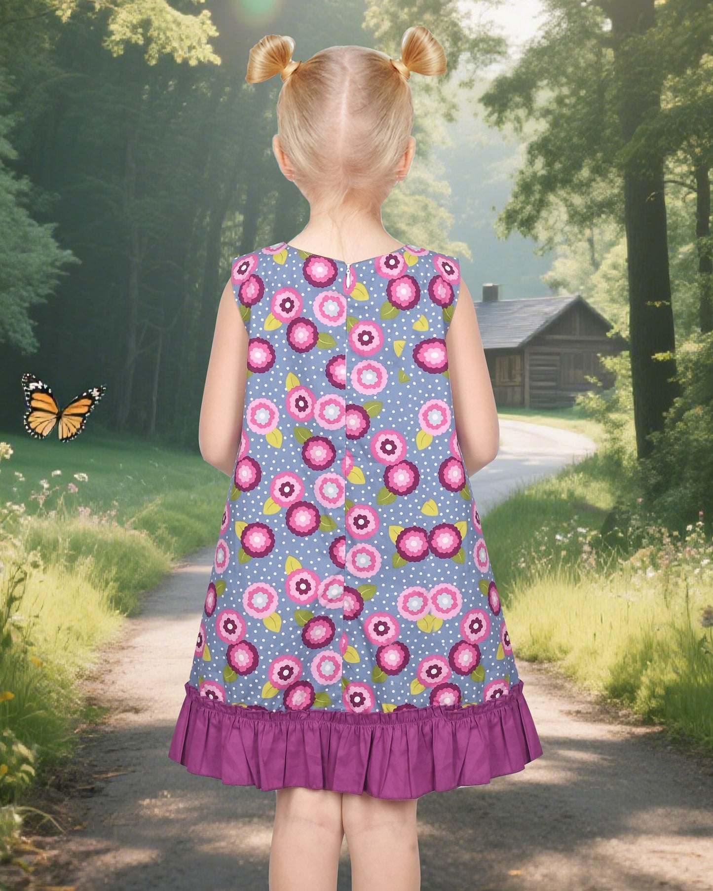 Girls Dress Rainbow Multicolor Bunny Embroidery Easter Button Back Chevron Spring Casual Purple
