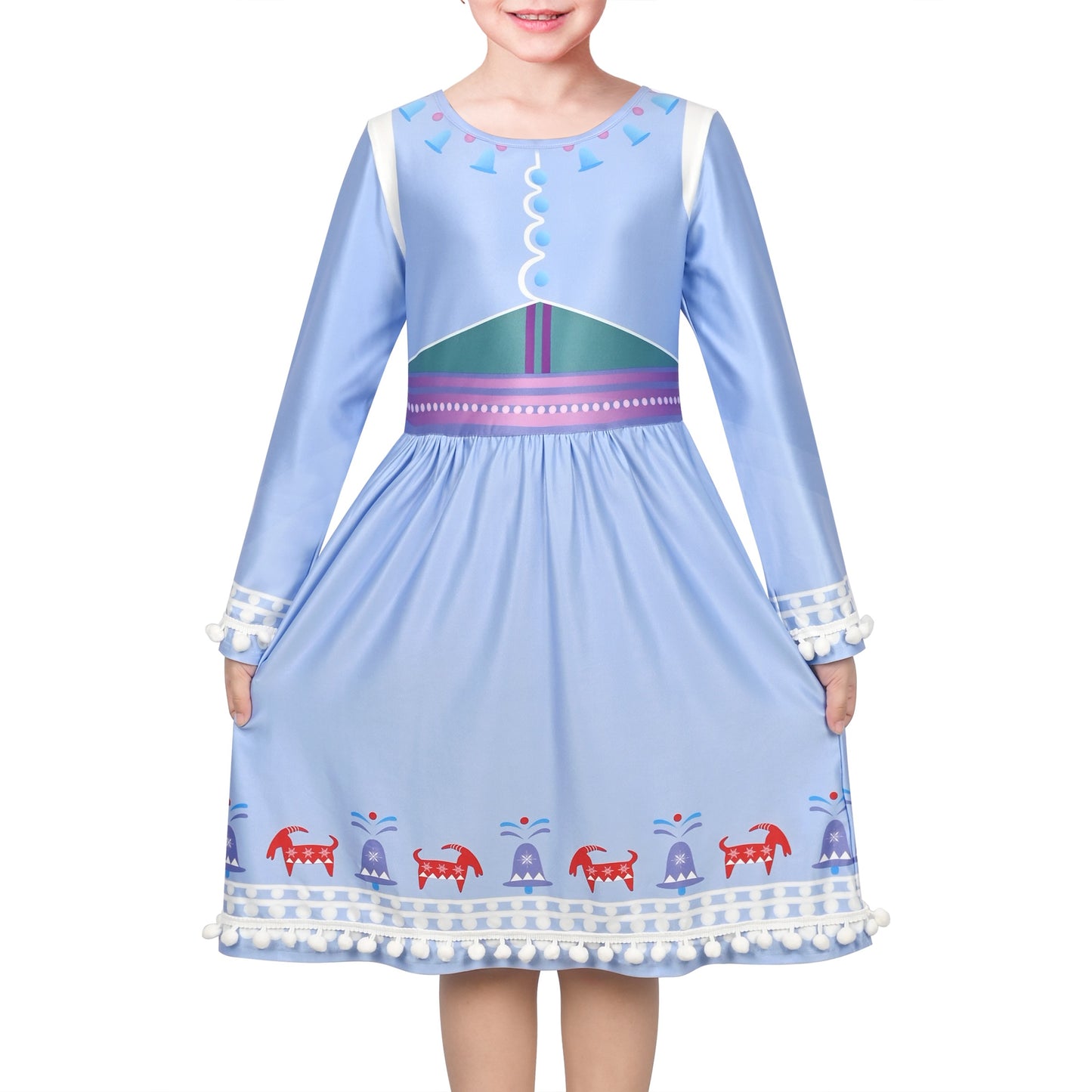 Girls Dress Unicorn Rainbow Casual Long Sleeve Blue