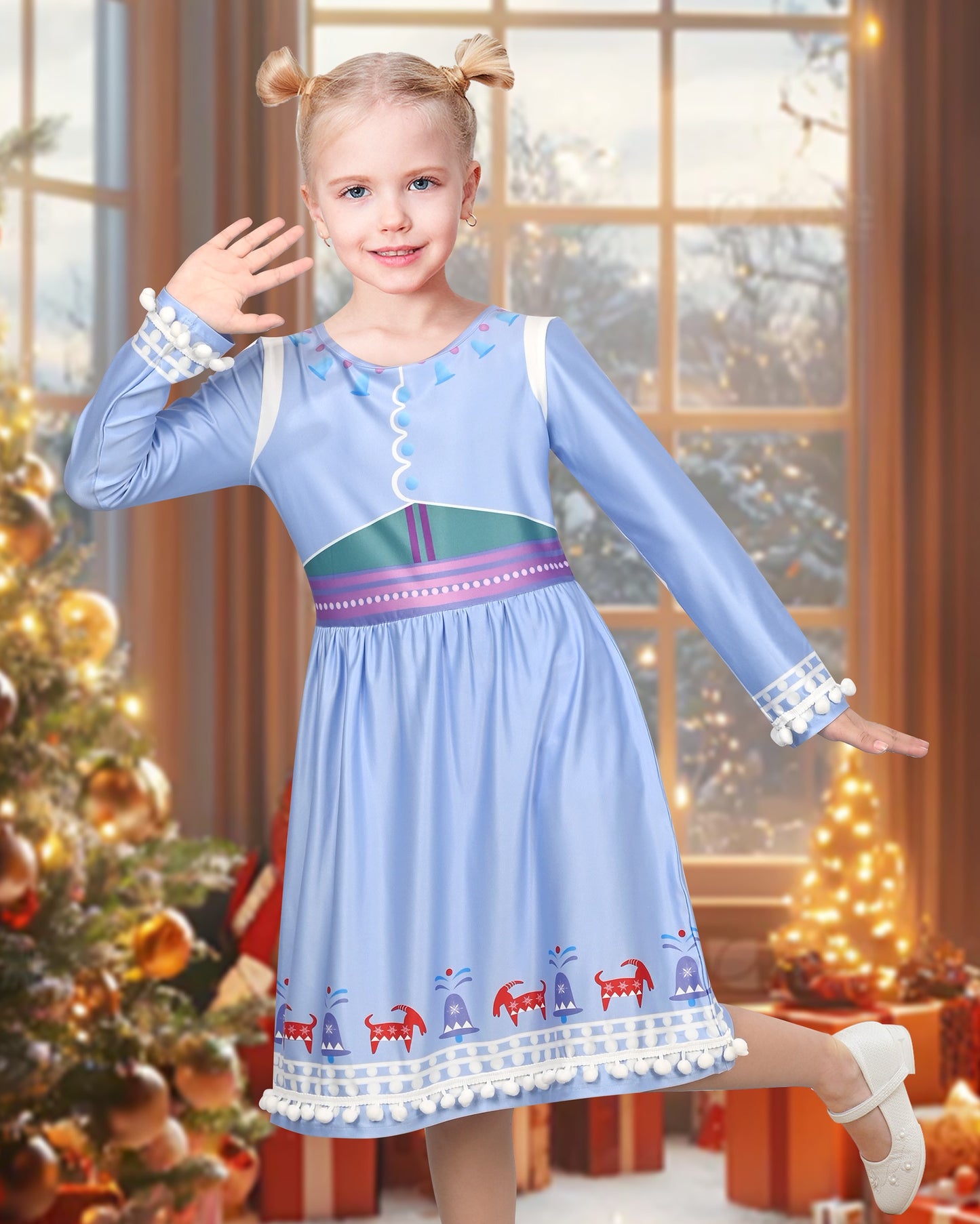Girls Dress Unicorn Rainbow Casual Long Sleeve Blue