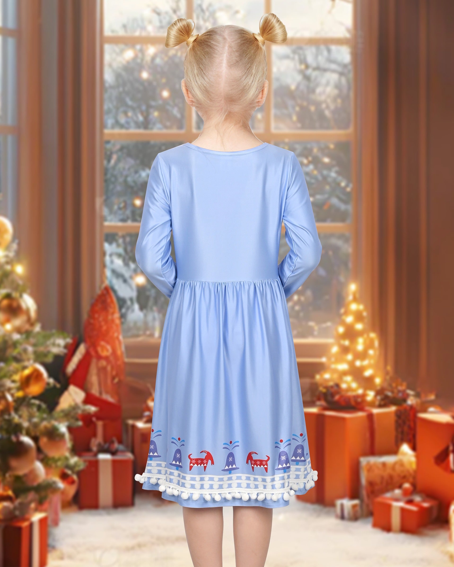 Girls Dress Unicorn Rainbow Casual Long Sleeve Blue