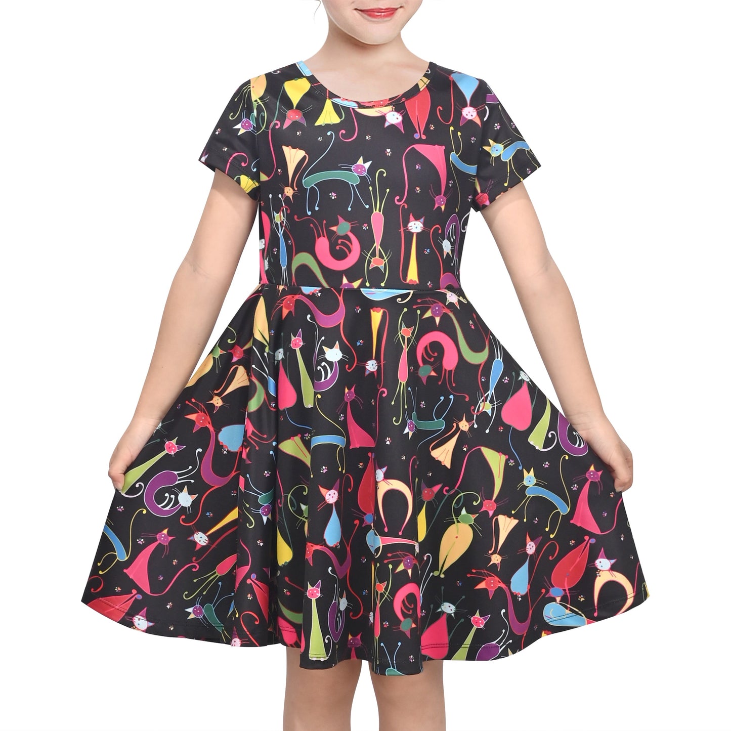 Girls Dress Blue Unicorn Short Sleeve Casual Dress Multi-Color