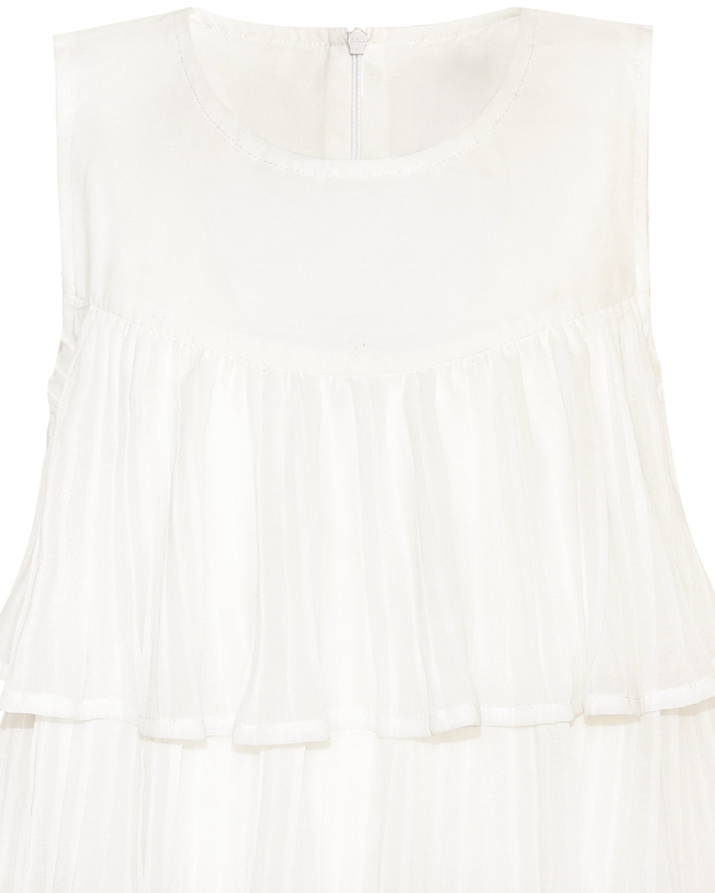 Girls Dress Beige Lace A-Line with Tiered Ruffle Hem Sleeveless Round Neck Party Wedding White