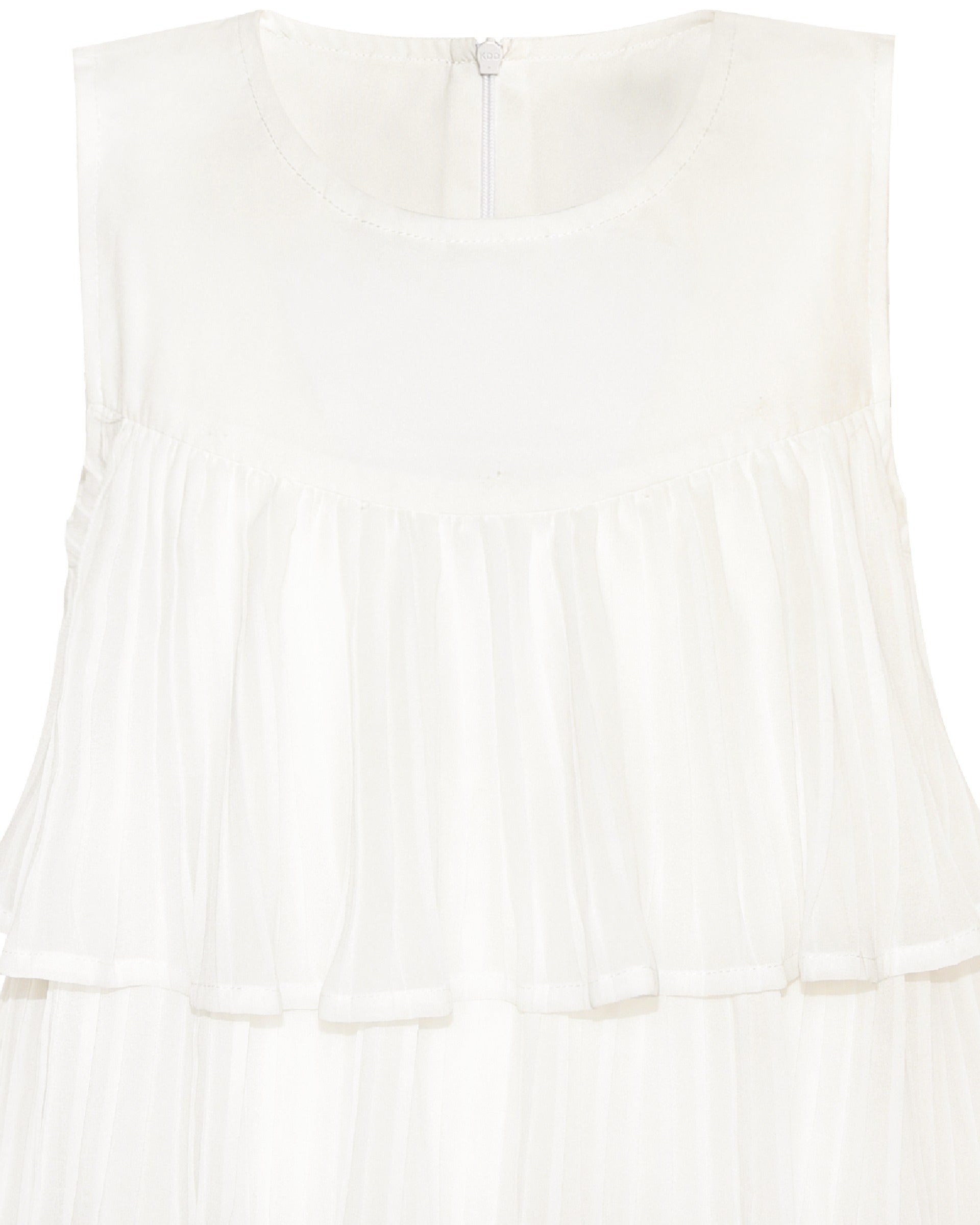 Girls Dress Beige Lace A-Line with Tiered Ruffle Hem Sleeveless Round Neck Party Wedding White