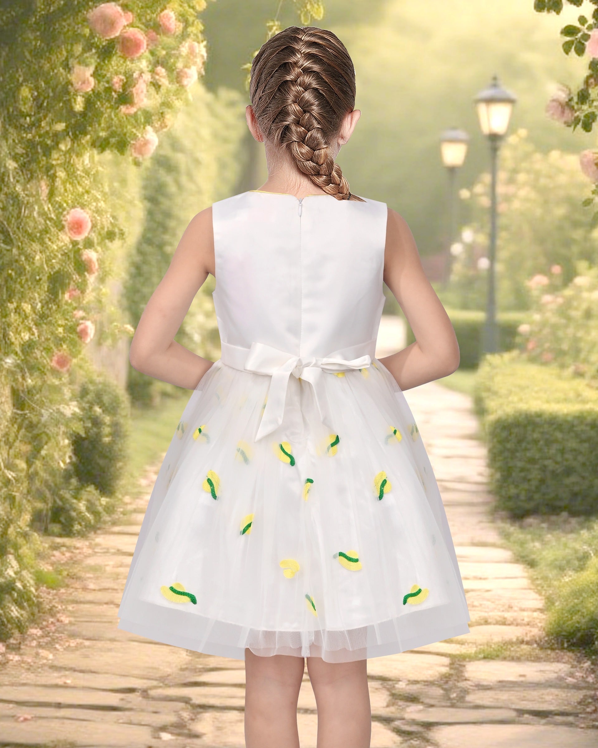 Girls Dress Cartoon Girl Pattern Tulle Overlay Party Pageant White