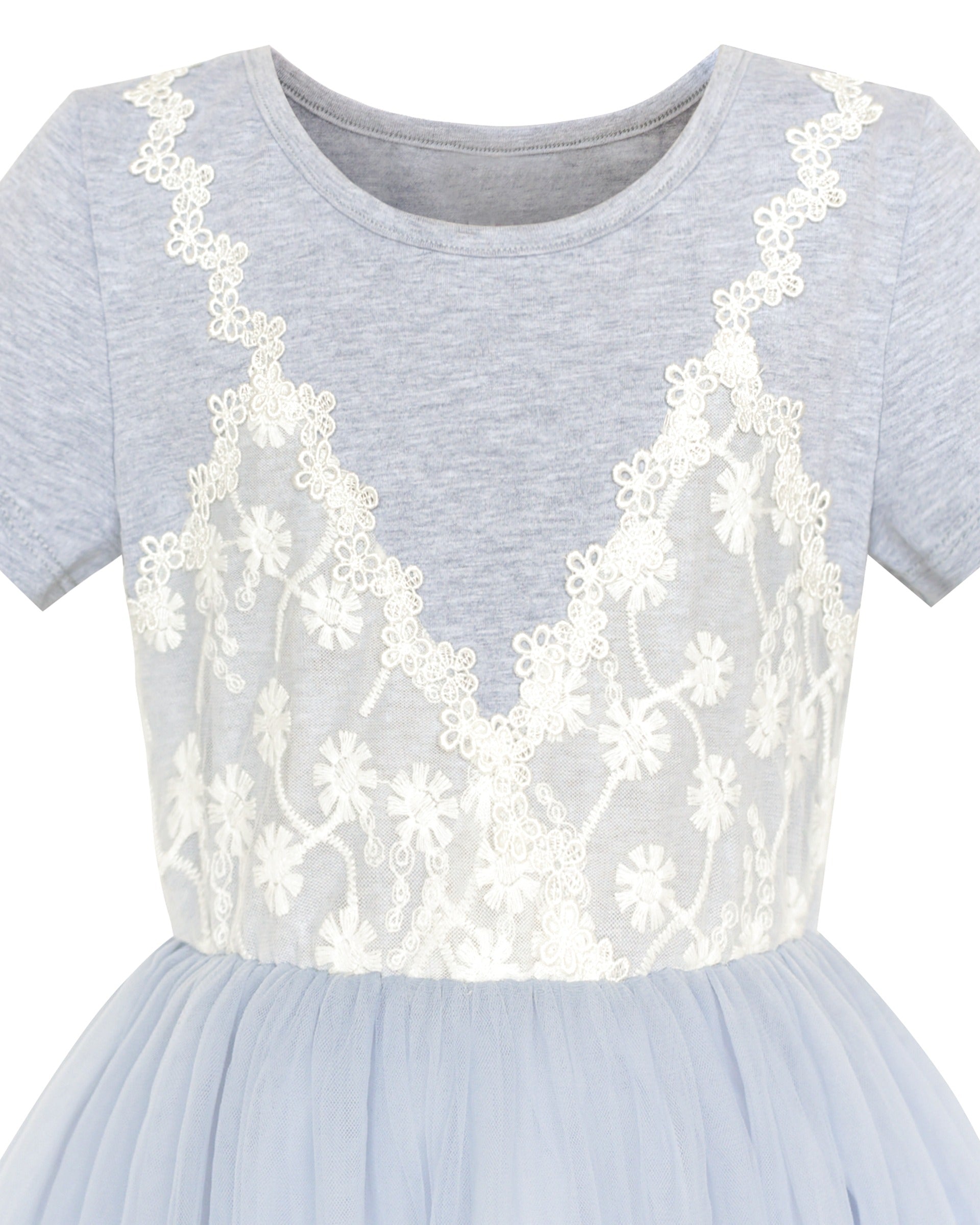 Girls Dress Dancing Girl Print Tutu Short Sleeve Sundress Gray