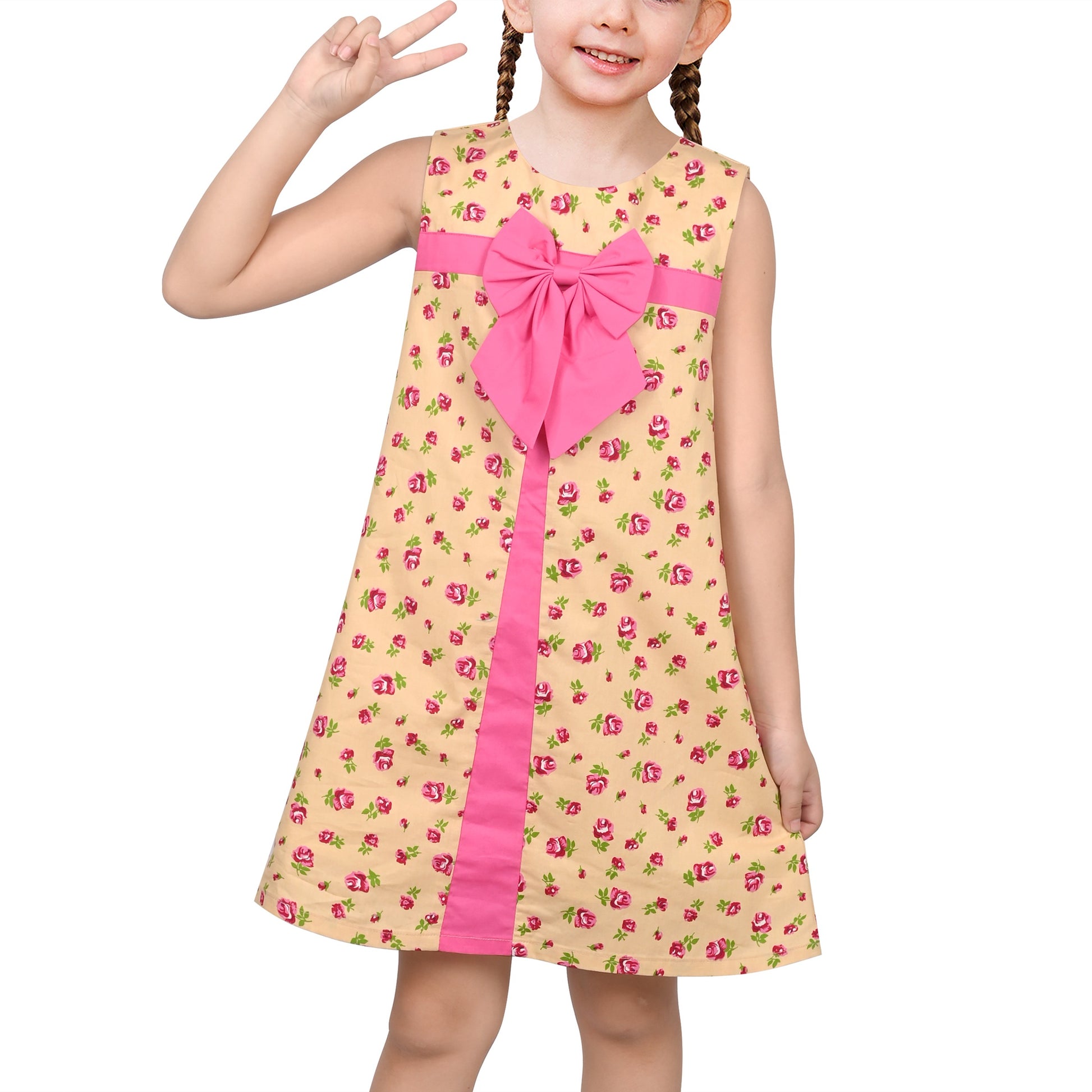 Girls Dress Rainbow Multicolor Bunny Embroidery Easter Button Back Chevron Spring Casual Yellow