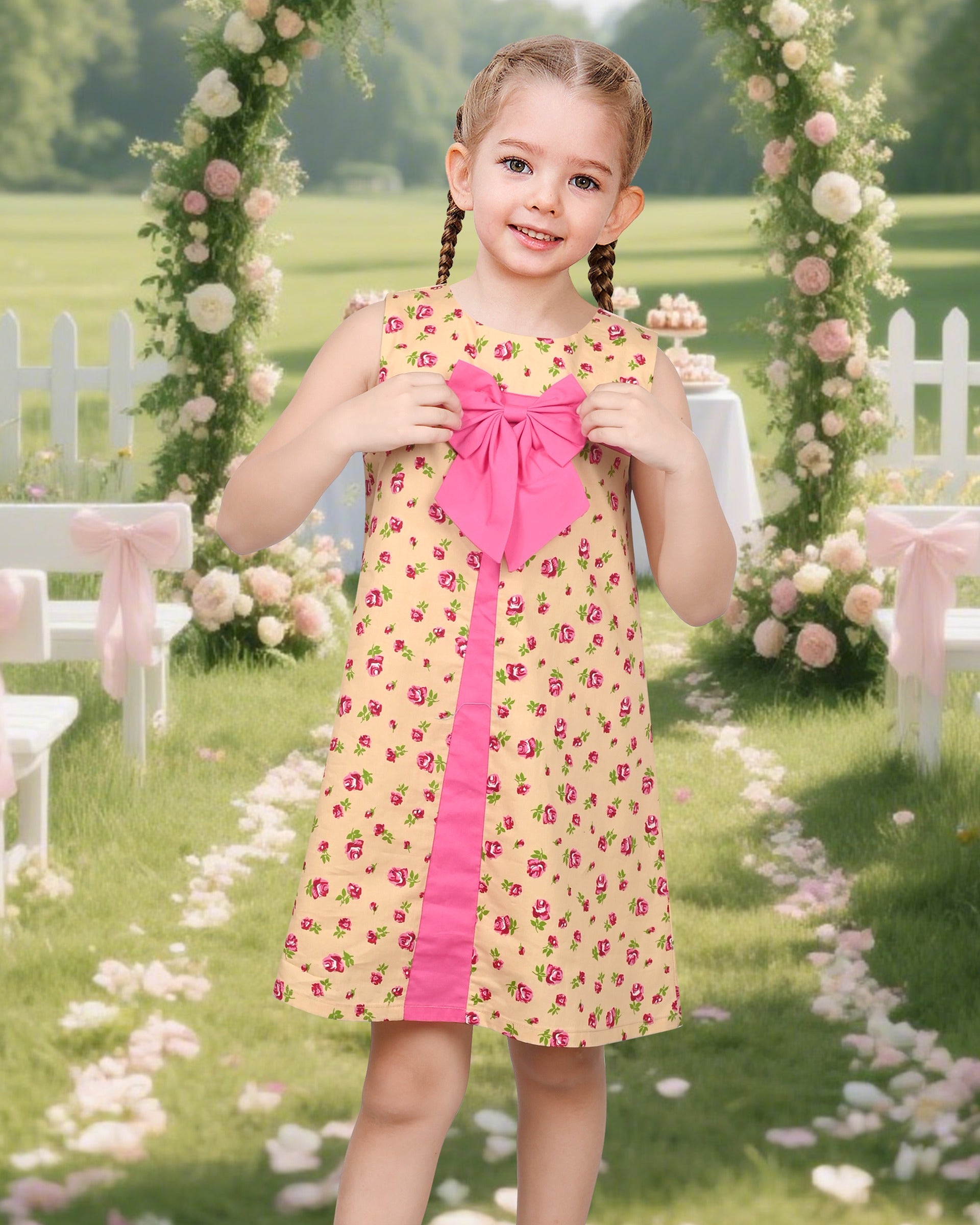 Girls Dress Rainbow Multicolor Bunny Embroidery Easter Button Back Chevron Spring Casual Yellow