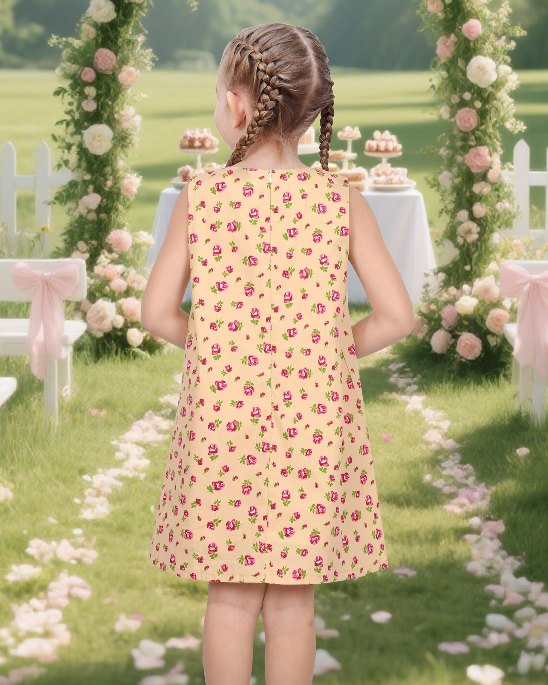 Girls Dress Rainbow Multicolor Bunny Embroidery Easter Button Back Chevron Spring Casual Yellow