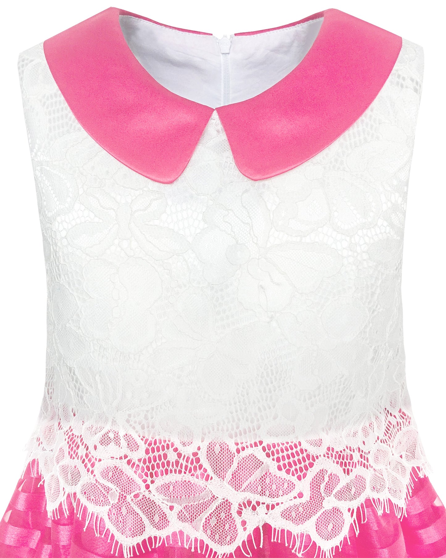 Girls Dress White Lace Sleeveless Pink Stripe Casual Party Sundress Red