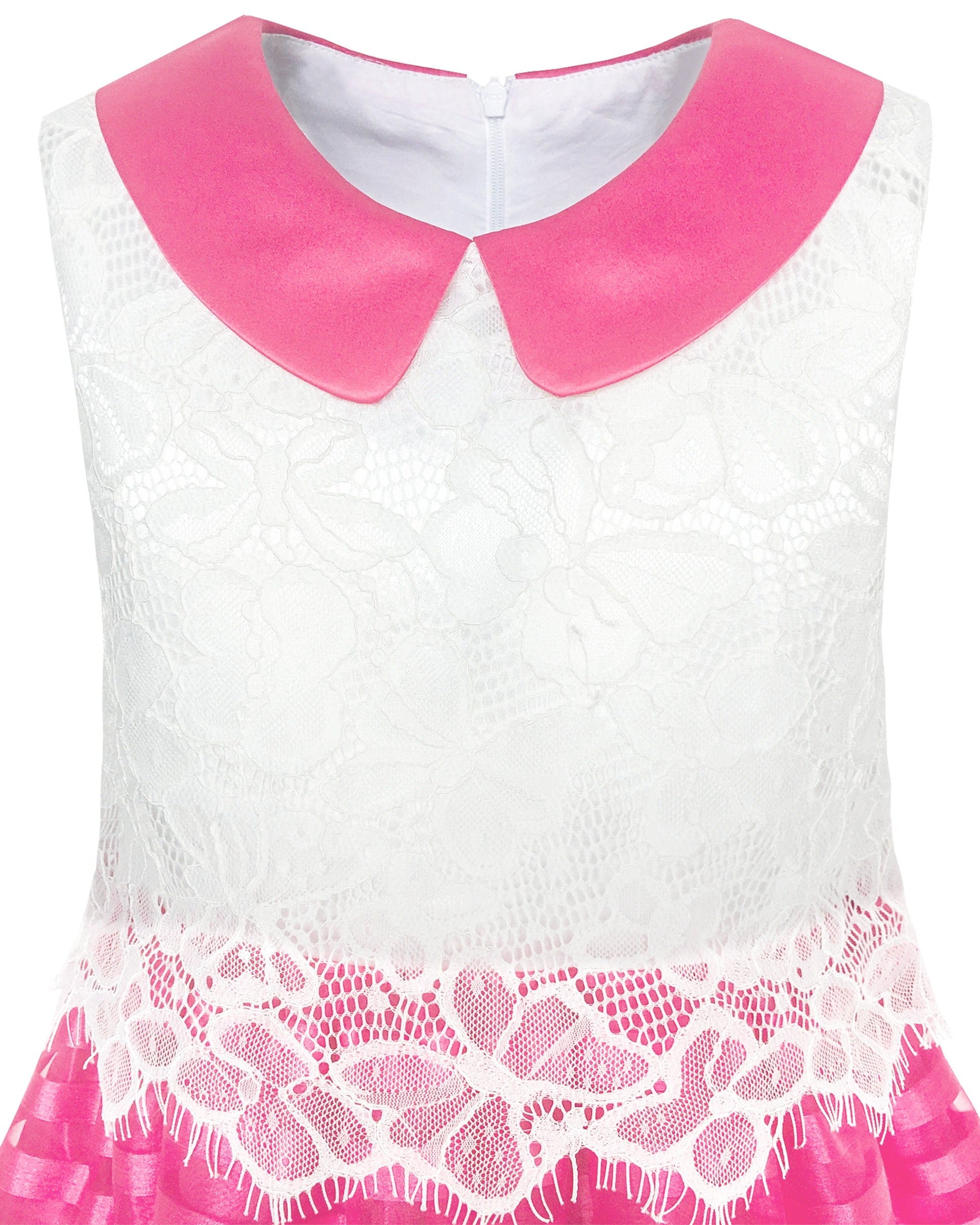 Girls Dress White Lace Sleeveless Pink Stripe Casual Party Sundress Red