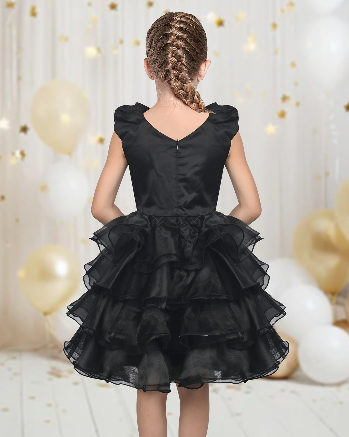 Girls Dress Black White Color Contrast Tutu Dancing Dress - Black Sequin Tier