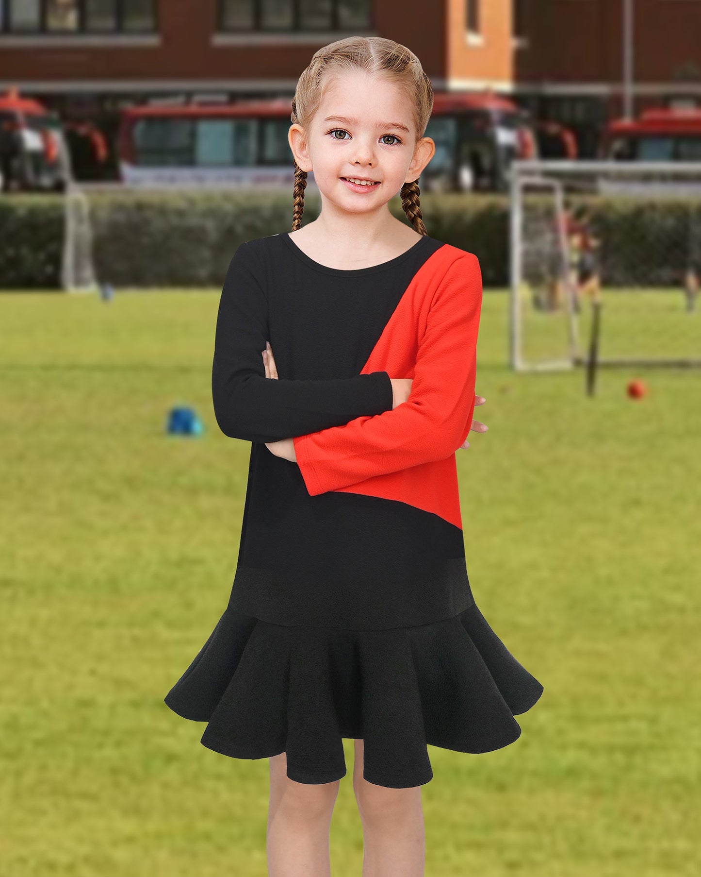 Girls Dress Easter Bunny Rainbow Cotton Embroidery Casual Long Sleeve Black