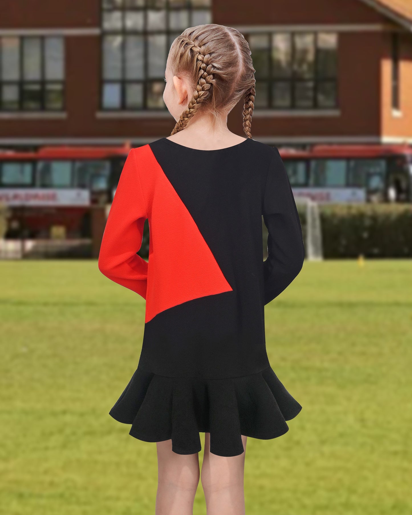 Girls Dress Easter Bunny Rainbow Cotton Embroidery Casual Long Sleeve Black