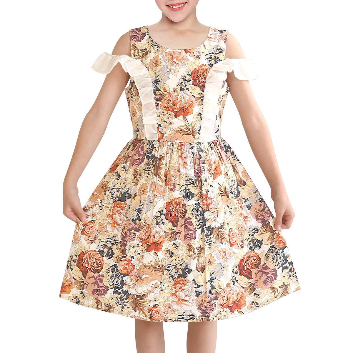 Girls Dress Purple Hydrangea Flower Cold Shoulder Party Princess - Floral White Ruffle