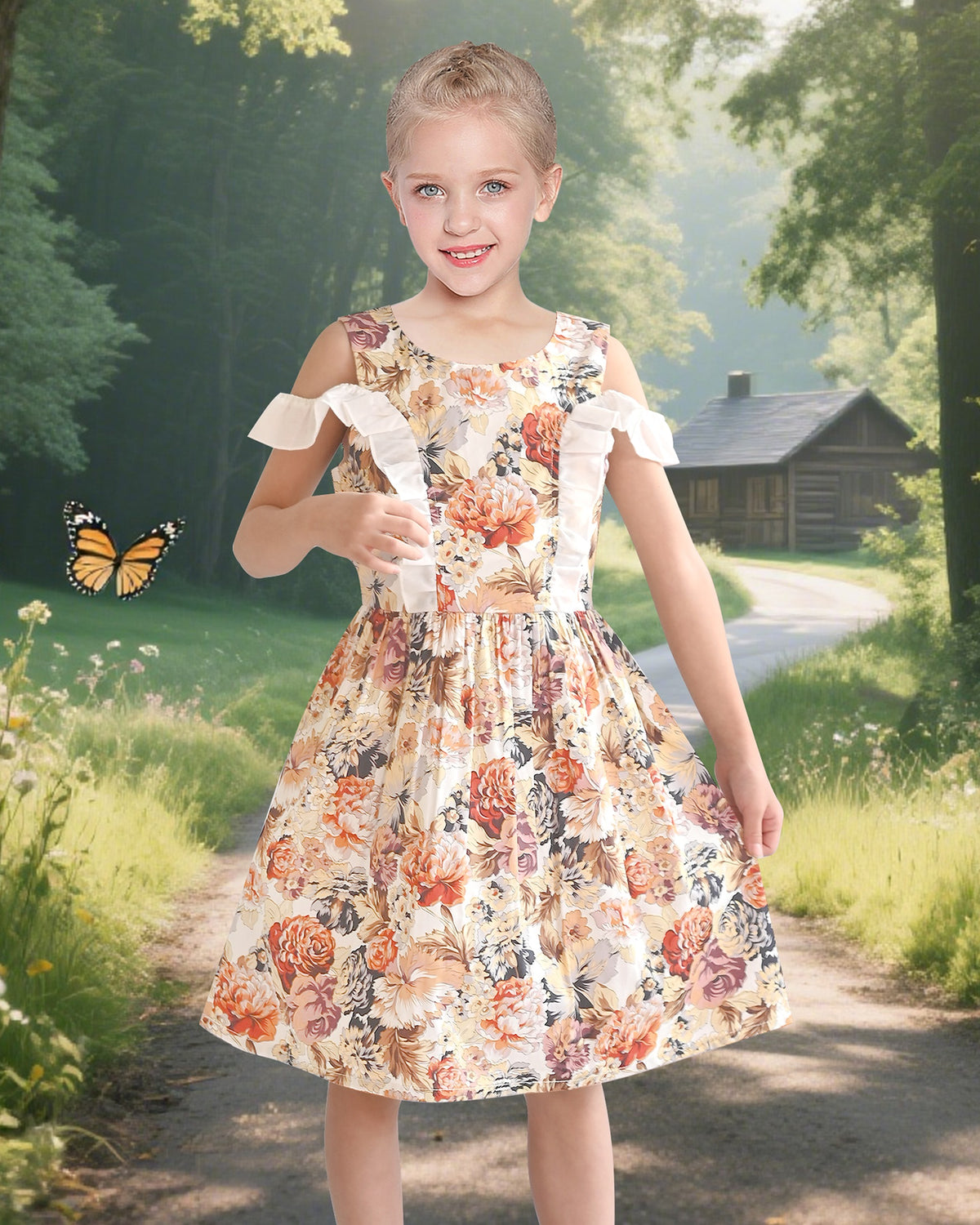 Girls Dress Purple Hydrangea Flower Cold Shoulder Party Princess - Floral White Ruffle
