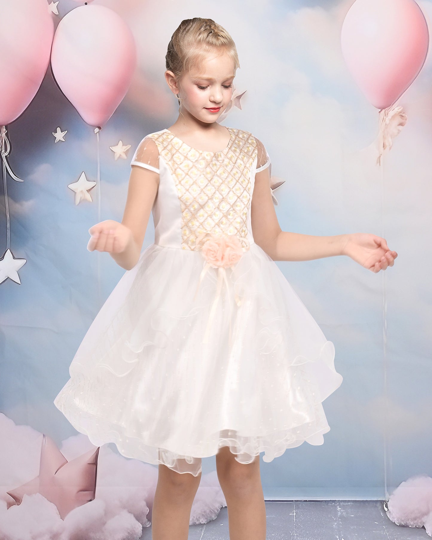 Flower Girl Dresses Sweet Pink Party Bow Tulle Princess Party Lace Cap Sleeve Wedding Easter White
