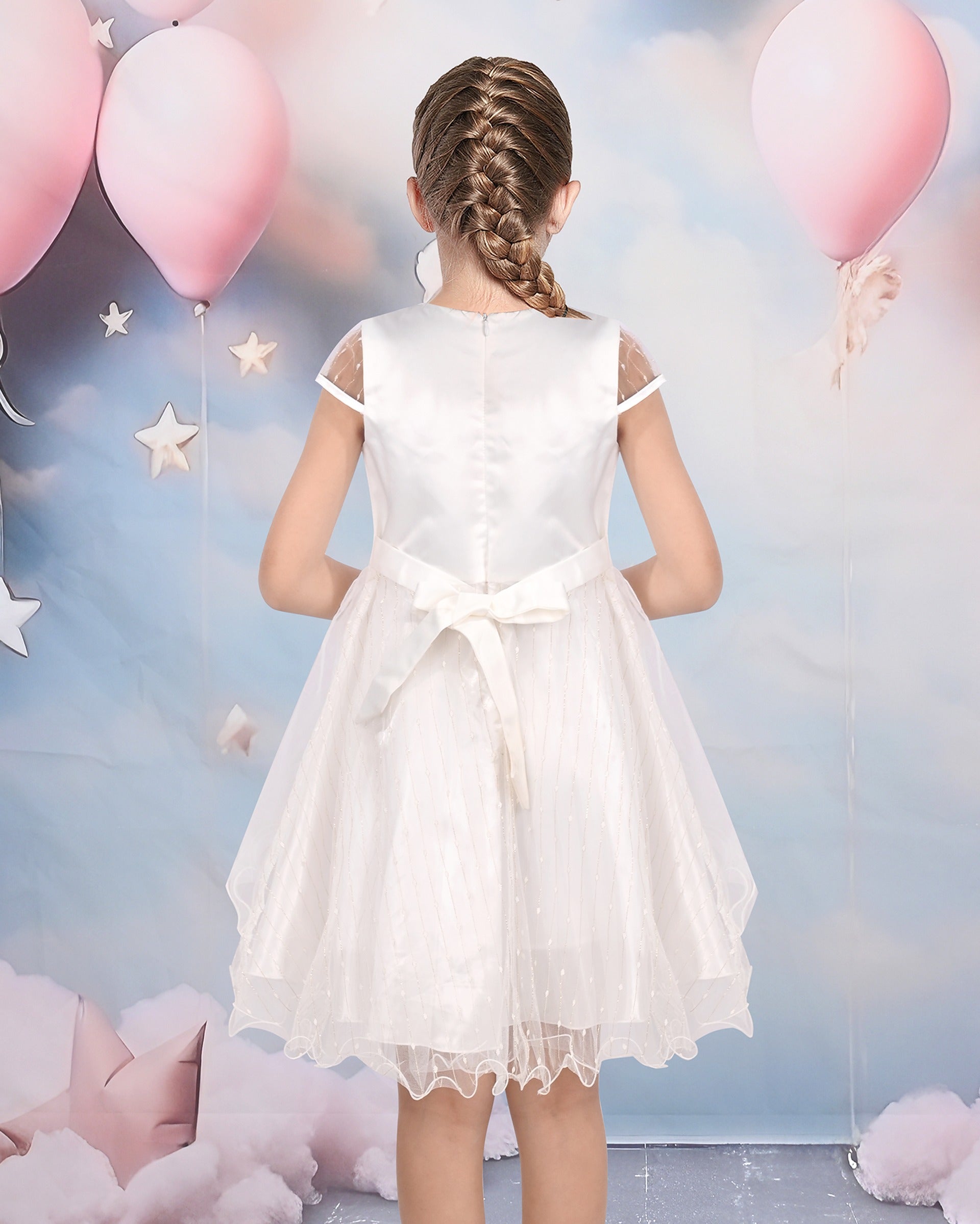 Flower Girl Dresses Sweet Pink Party Bow Tulle Princess Party Lace Cap Sleeve Wedding Easter White