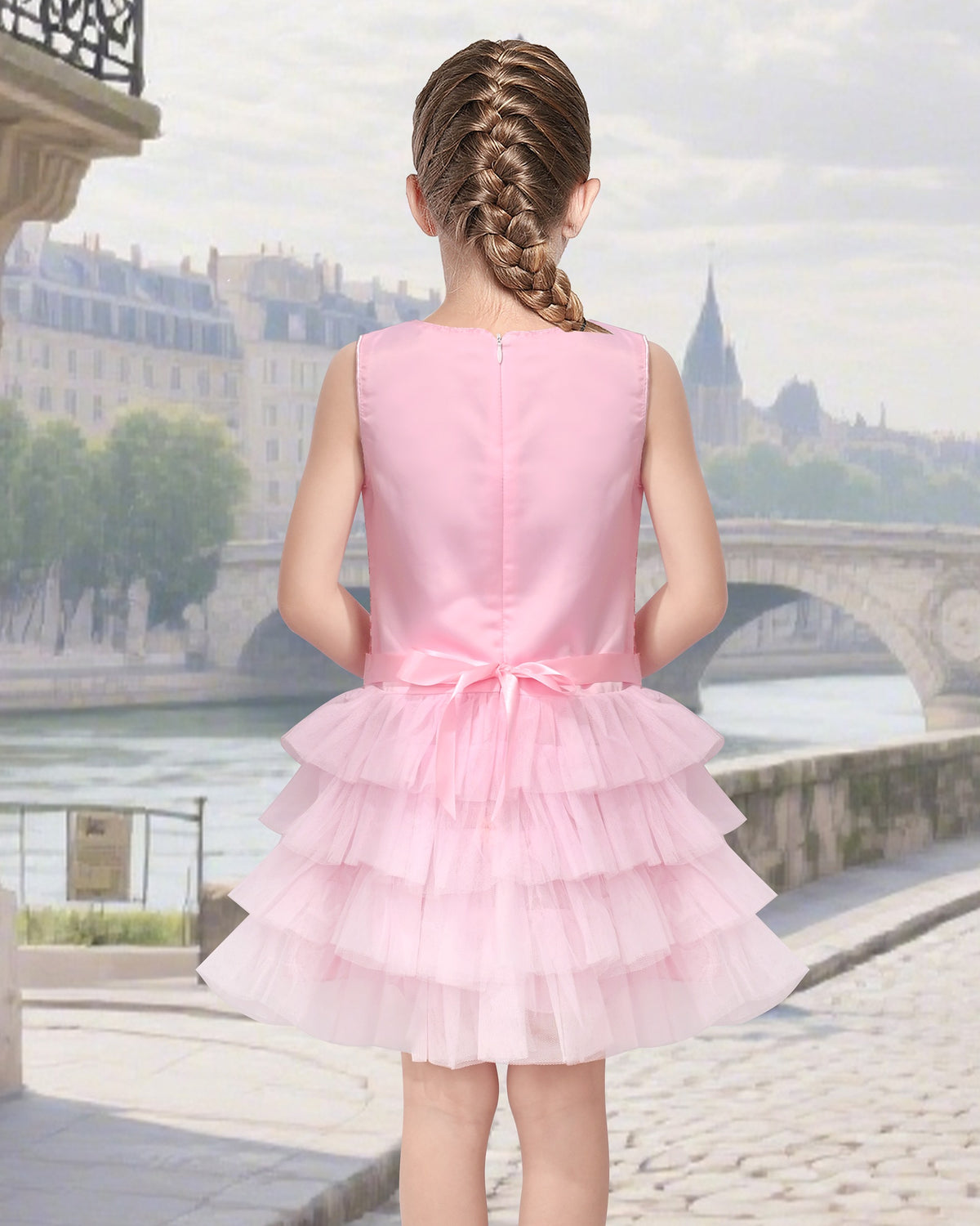 Girls Dress Colorful Glitter Sequin Ruffle Dress Princess Pageant - Pink Gingham Tulle