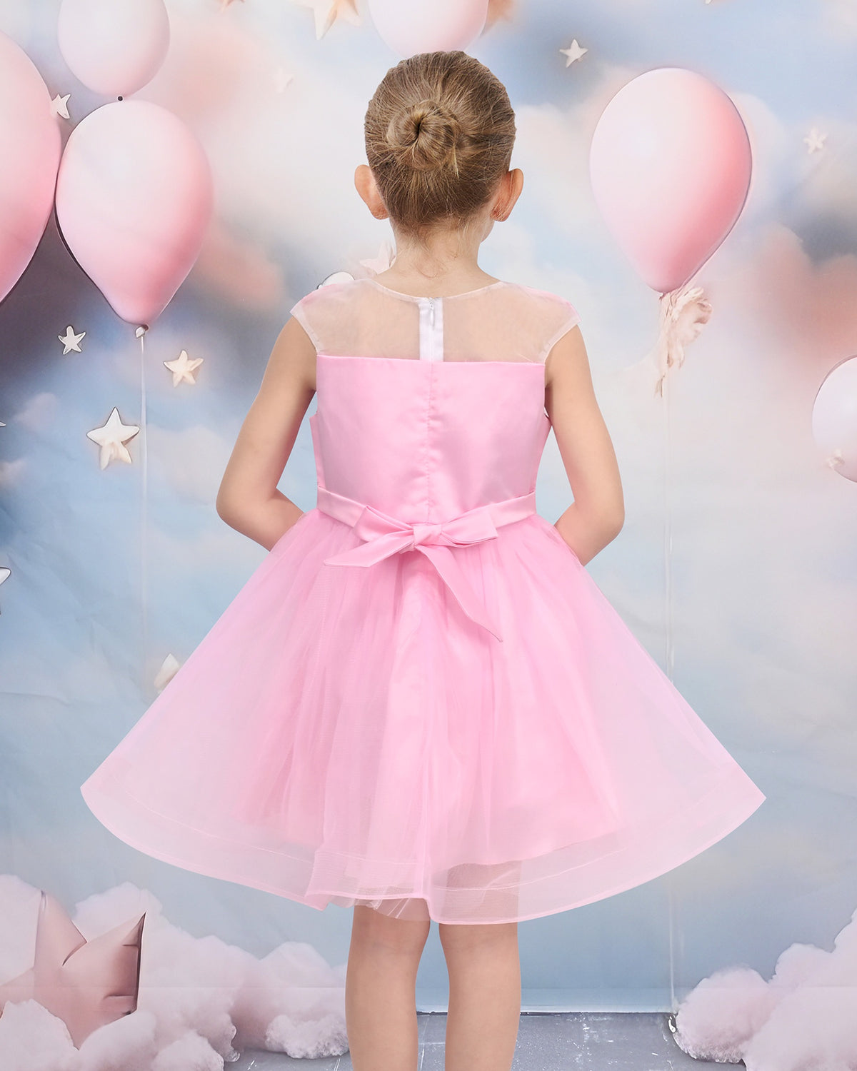 Girls Pink Floral Multilayer Ruffle Tulle Sleeveless Sequin Princess - Pink Butterfly Lace