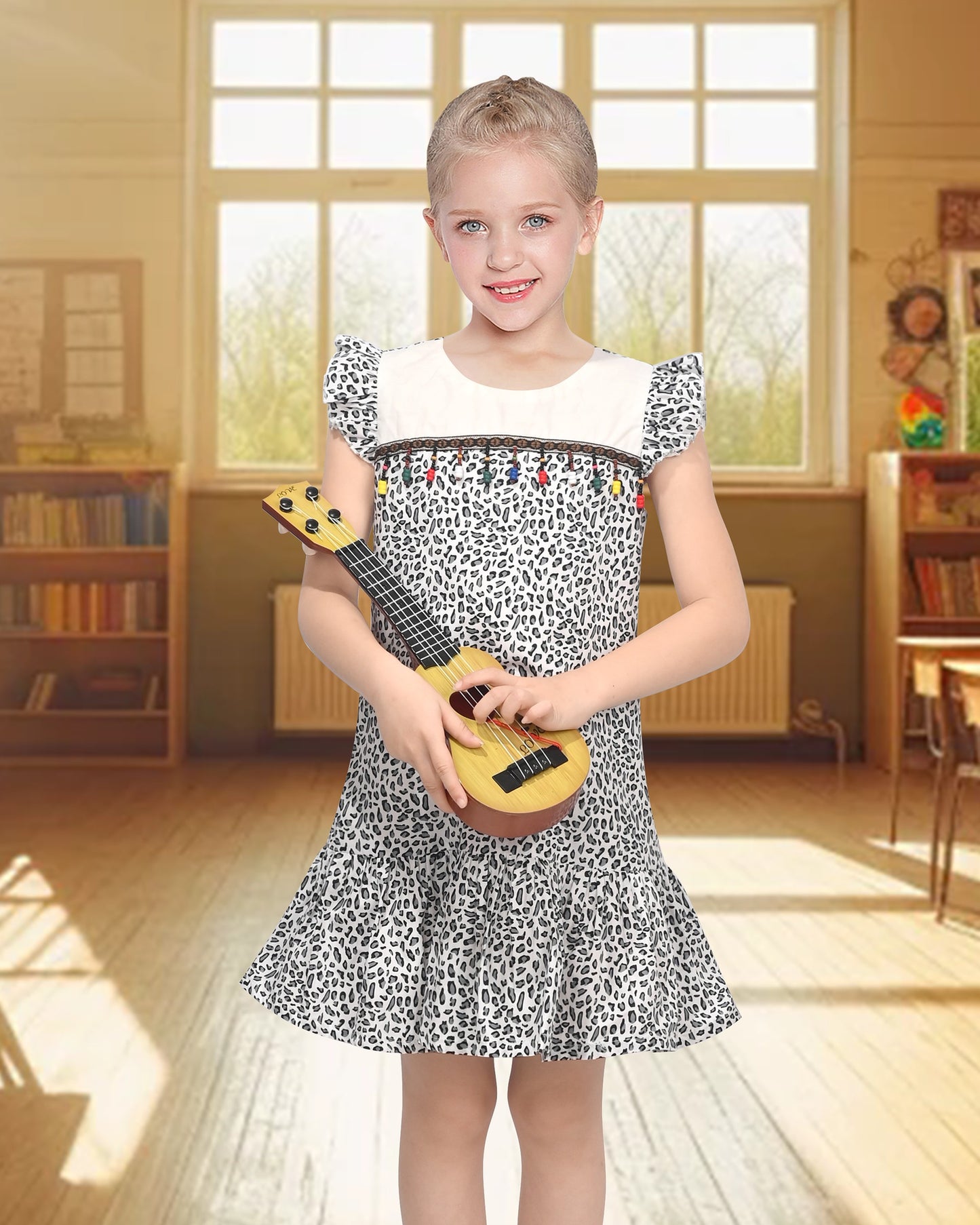 Girls Dress Rainbow Multicolor Bunny Embroidery Easter Button Back Chevron Spring Casual Gray
