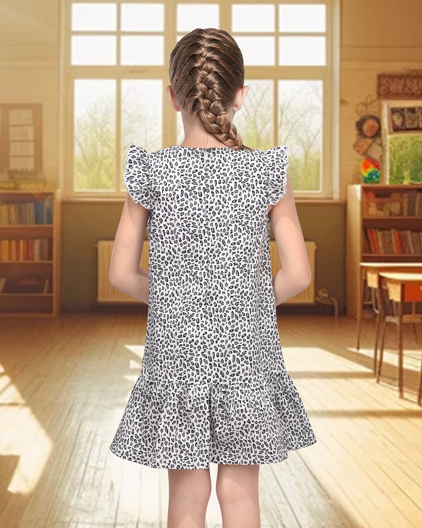 Girls Dress Rainbow Multicolor Bunny Embroidery Easter Button Back Chevron Spring Casual Gray