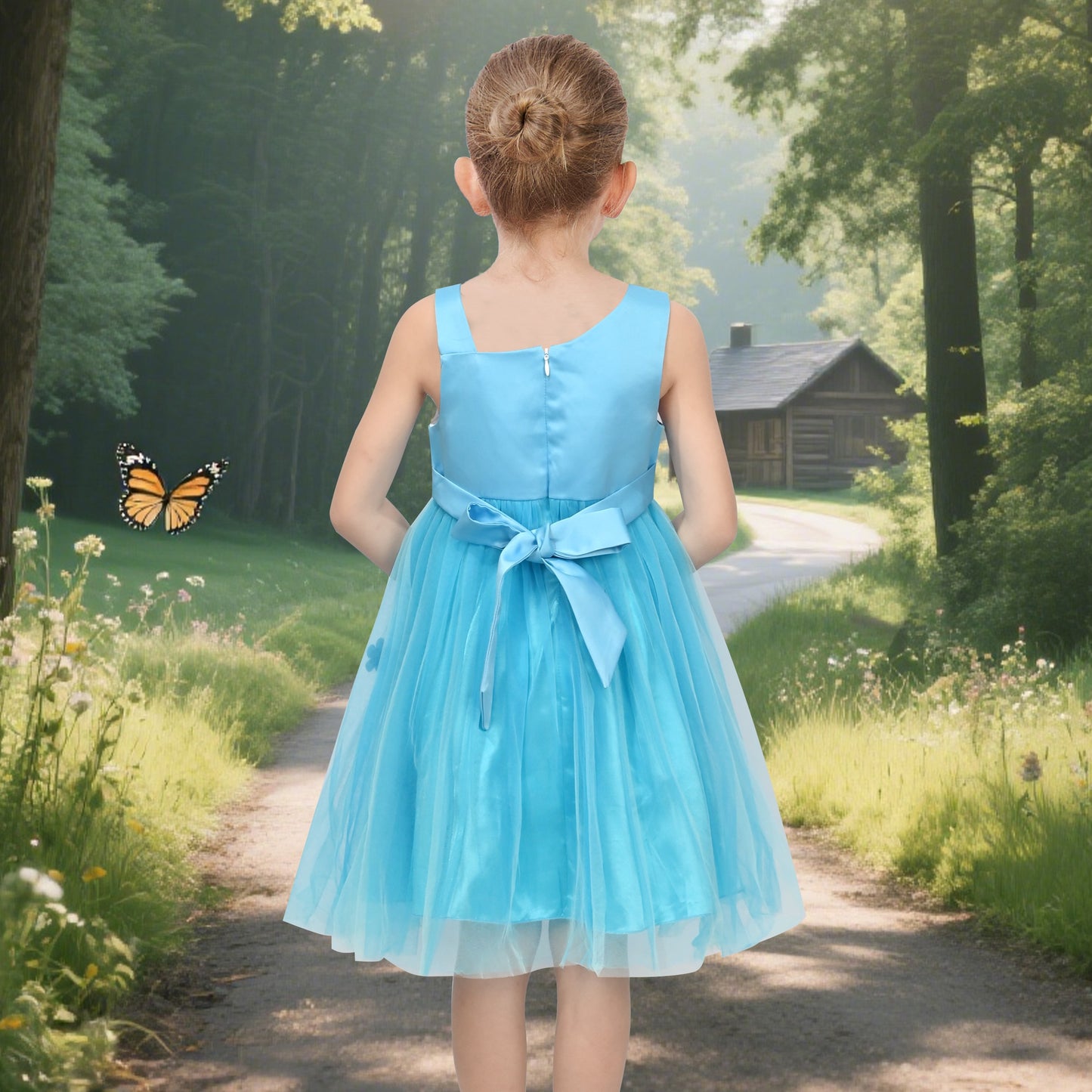 Flower Girl Dresses Sweet Pink Party Bow Tulle Princess Party Lace Cap Sleeve Wedding Easter Blue