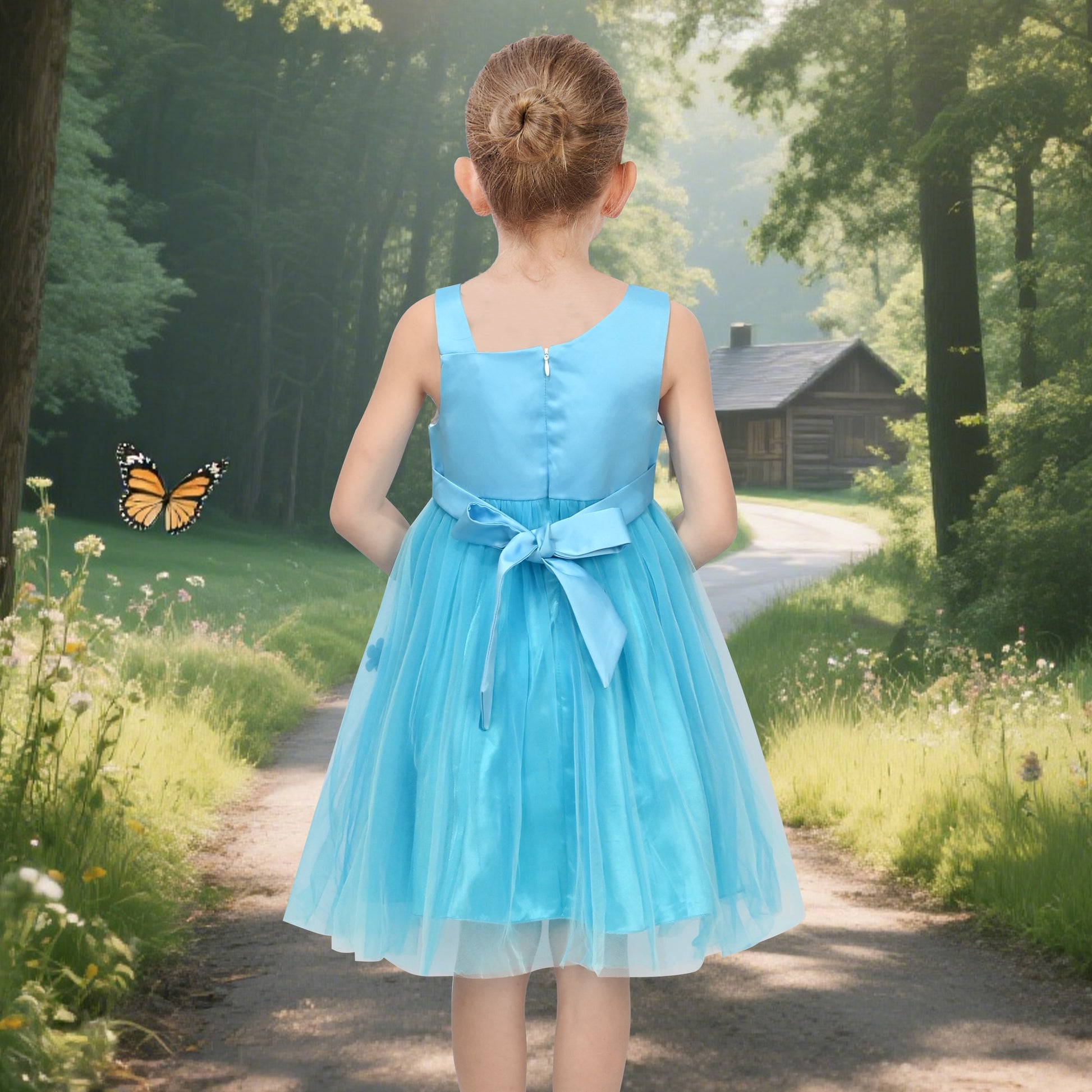 Flower Girl Dresses Sweet Pink Party Bow Tulle Princess Party Lace Cap Sleeve Wedding Easter Blue