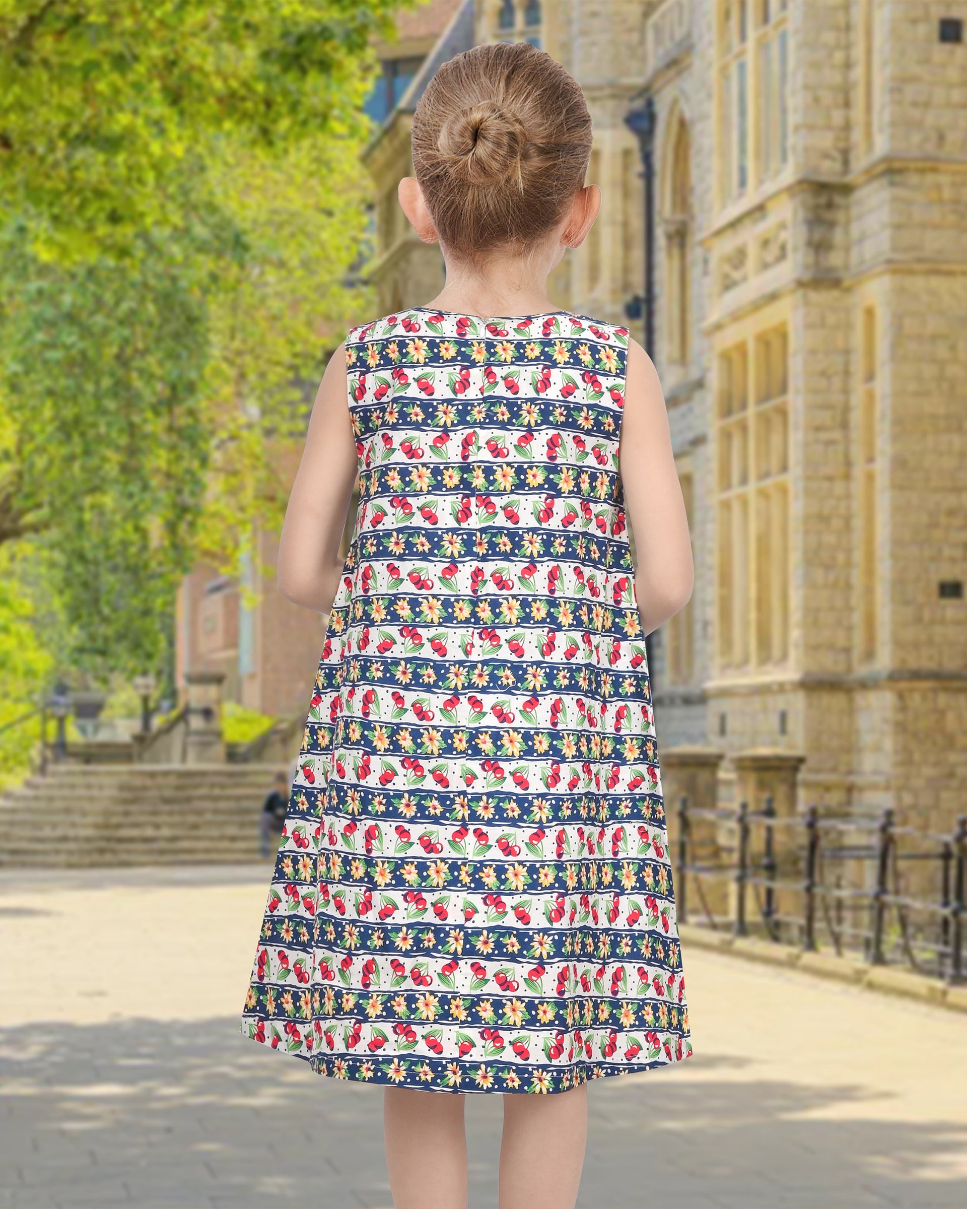 Girls Dress Rainbow Multicolor Bunny Embroidery Easter Button Back Chevron Spring Casual Multi-Color