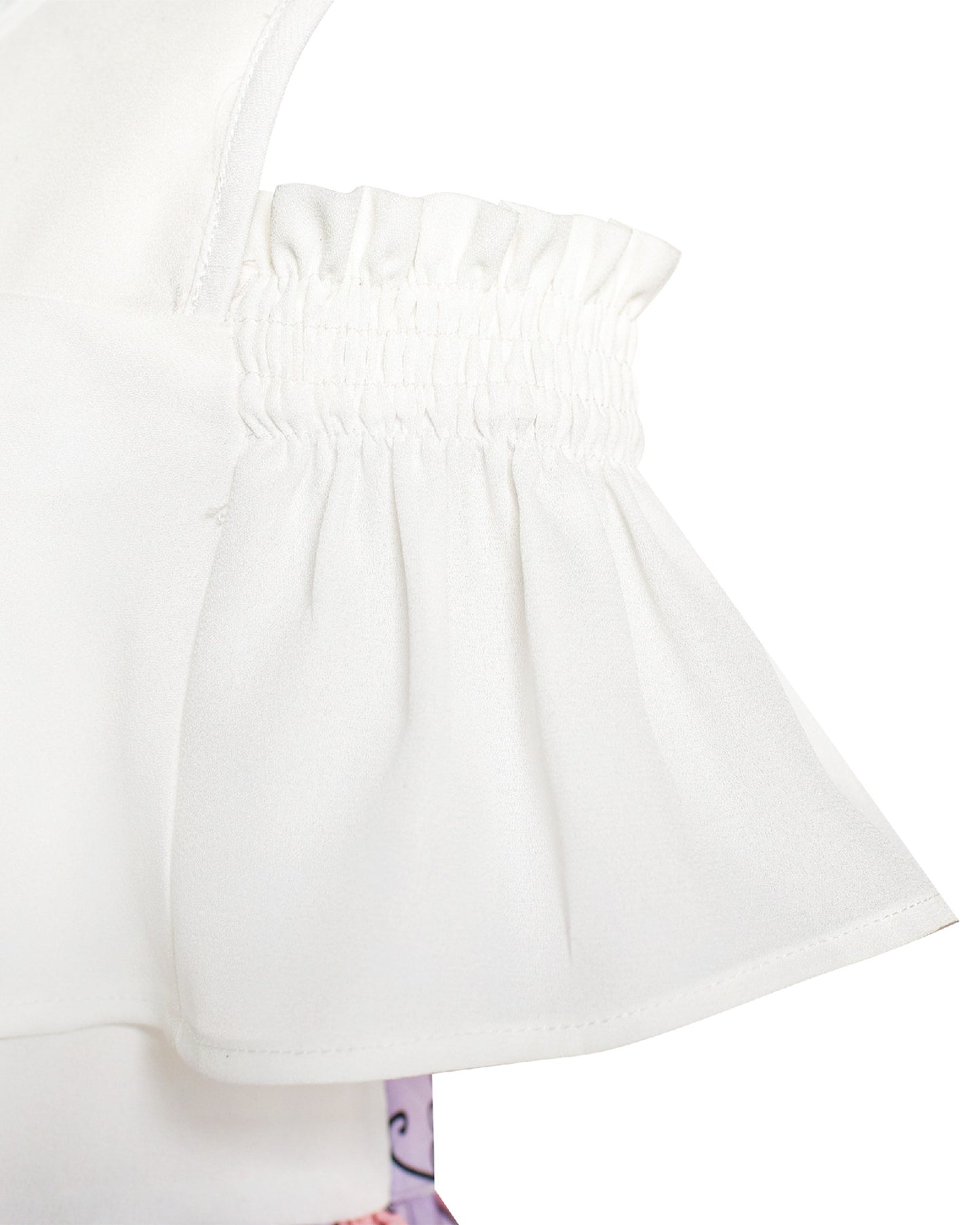 Girls Cold Shoulder Dress Chiffon Ruffle Sleeves White and Purple Tulip Floral Print Purple