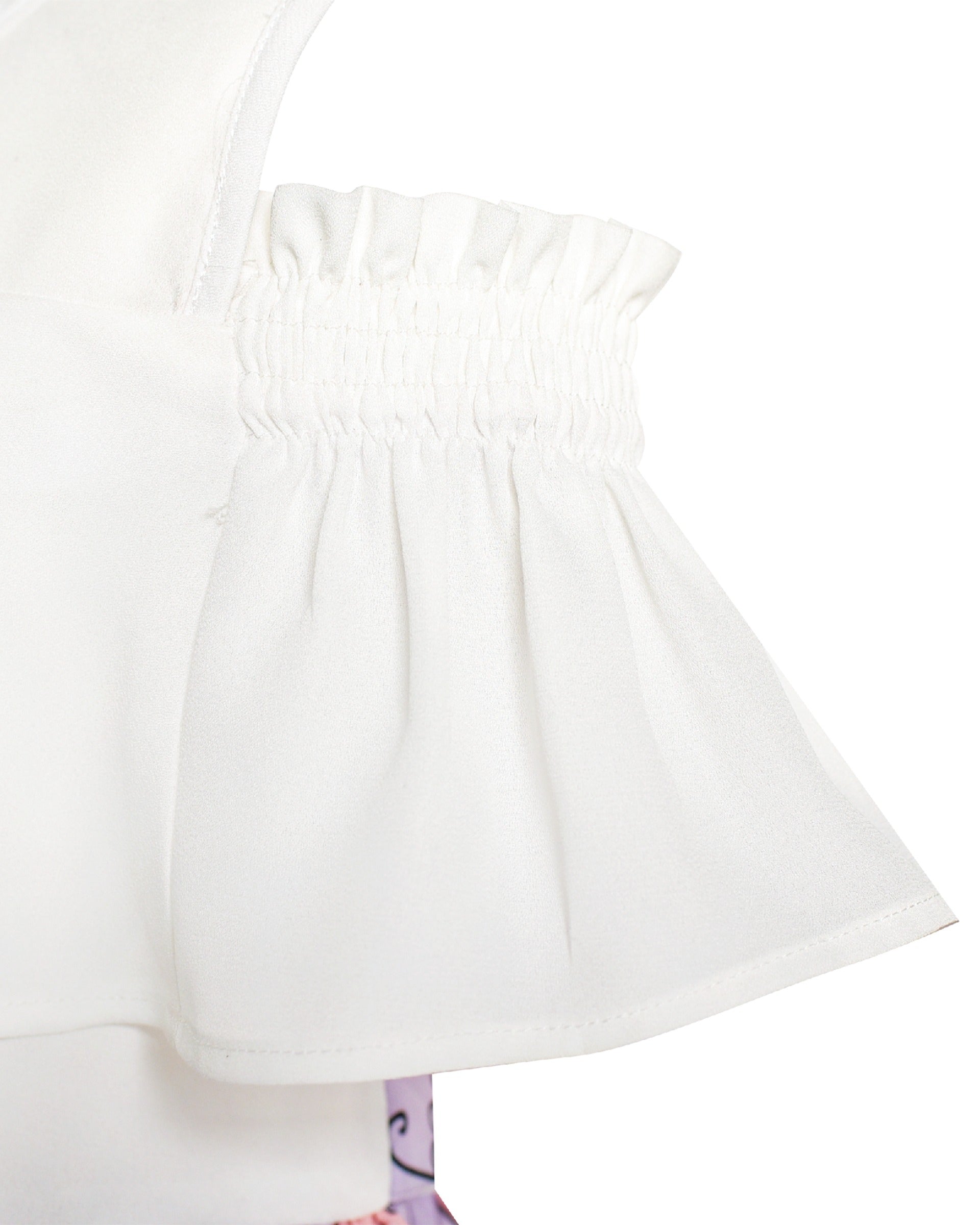 Girls Cold Shoulder Dress Chiffon Ruffle Sleeves White and Purple Tulip Floral Print Purple