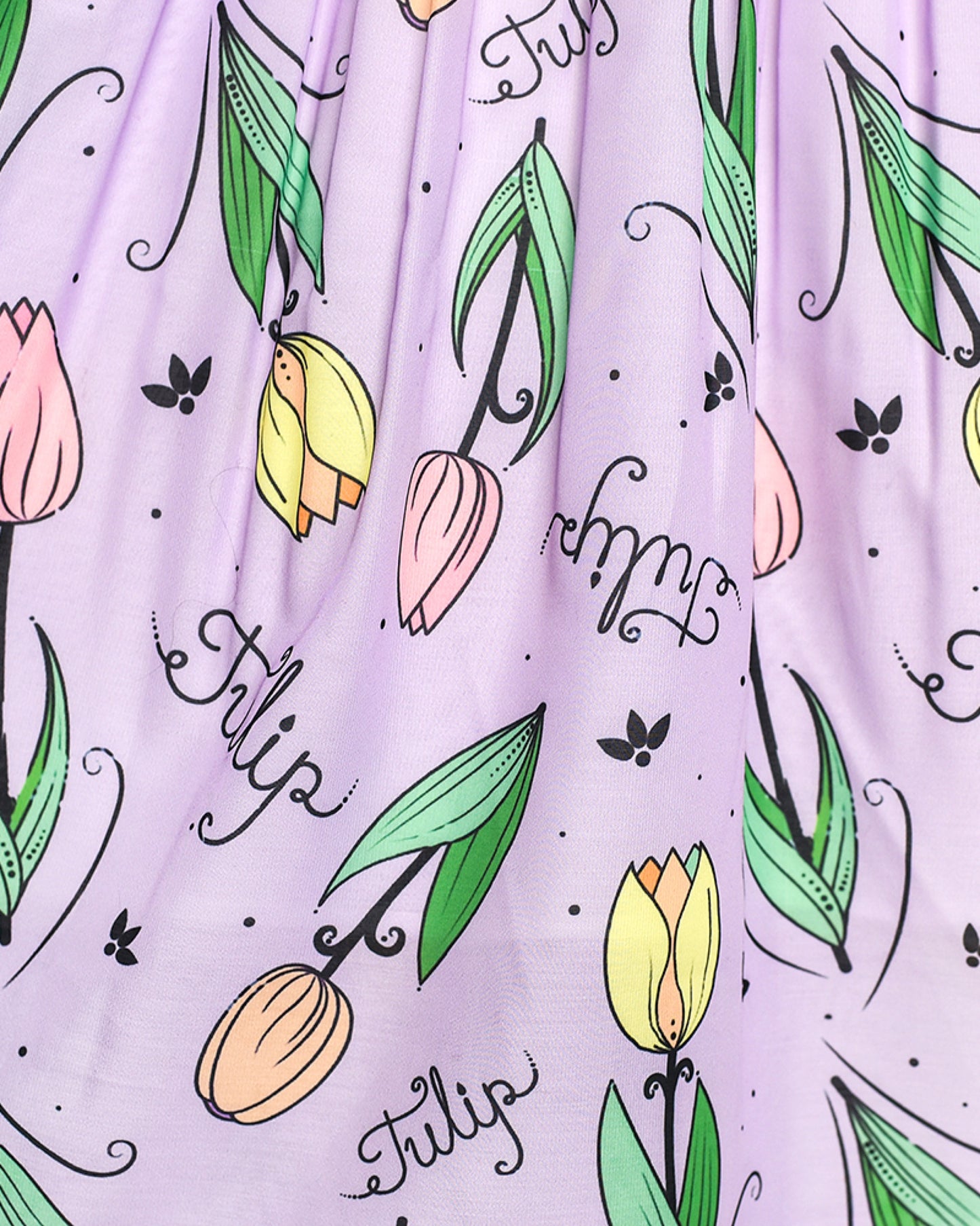 Girls Cold Shoulder Dress Chiffon Ruffle Sleeves White and Purple Tulip Floral Print Purple