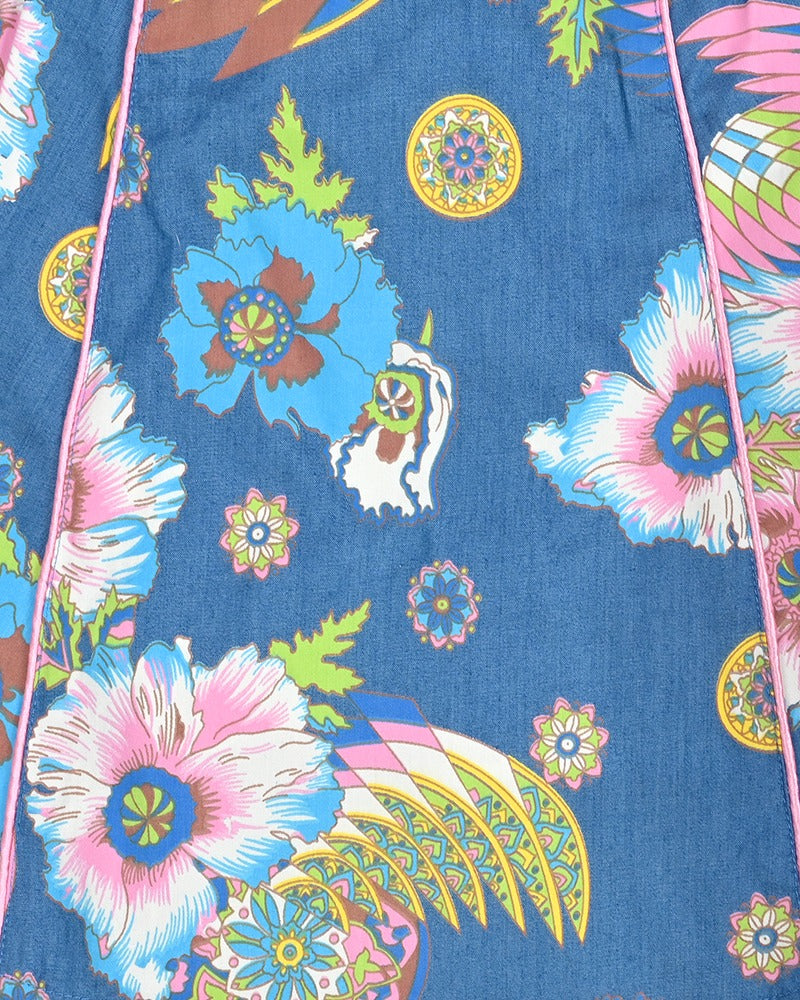 Girls Sleeveless Floral Print Cotton Dress Blue Casual Summer Dresses Blue