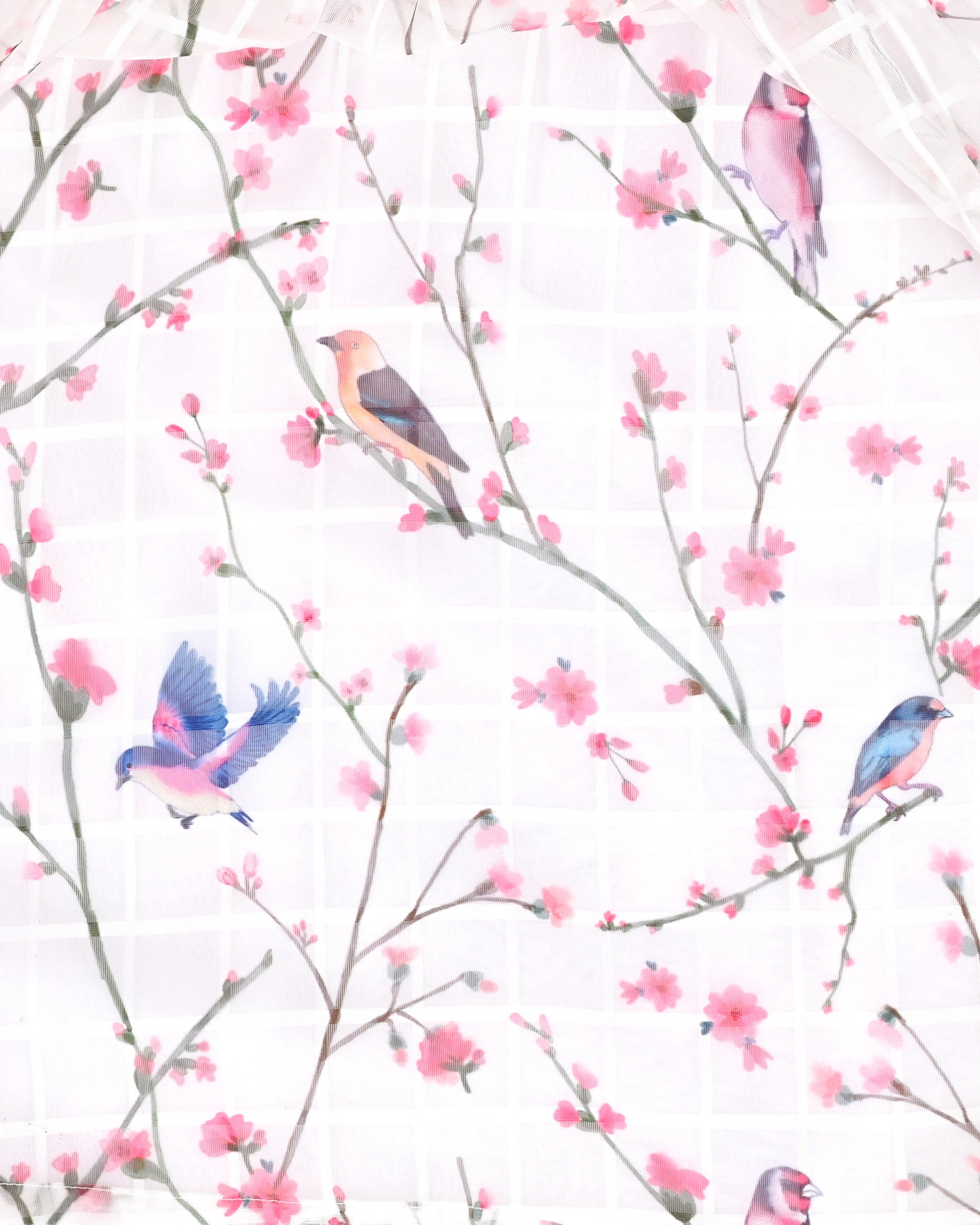 Girls Chiffon Dress Floral Bird Print Short Flutter Sleeve Casual Summer Dresses Beige