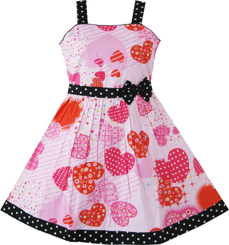 Girls Pink Heart Print Bow Tie Party