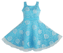 Girls Dress Blue Rose Wedding Pageant Size 4-12 Years