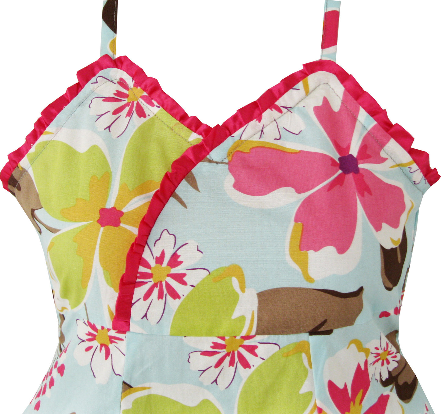 Girls Dress Pink Trim Blue Flower Print Princess Christmasren Size 4-12 Years