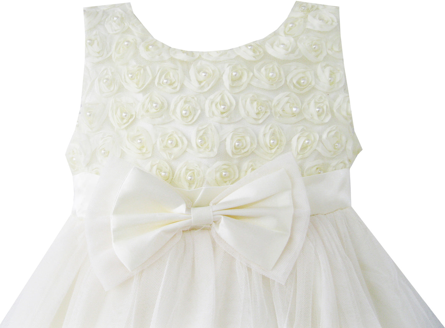 Girls Dress Rose Flower Cream Wedding Pageant Party Size 2-10 Years